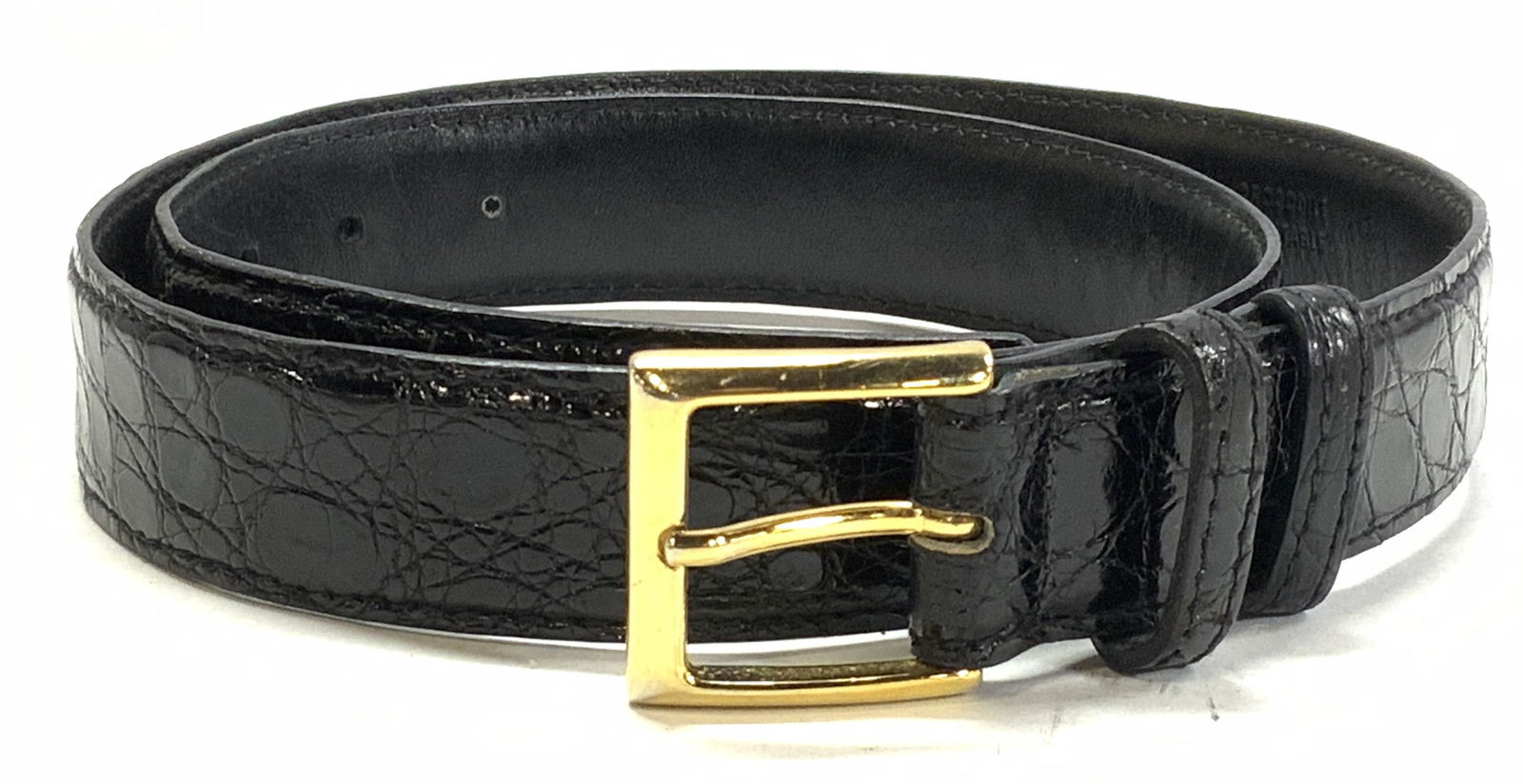 PRADA Croc Leather Belt w Gold Tone Buckle Italy (1 of 7)