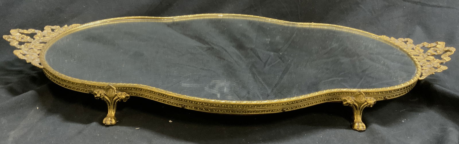 Gilt Metal Mirrored Footed Victorian Vanity Tray (1 of 7)