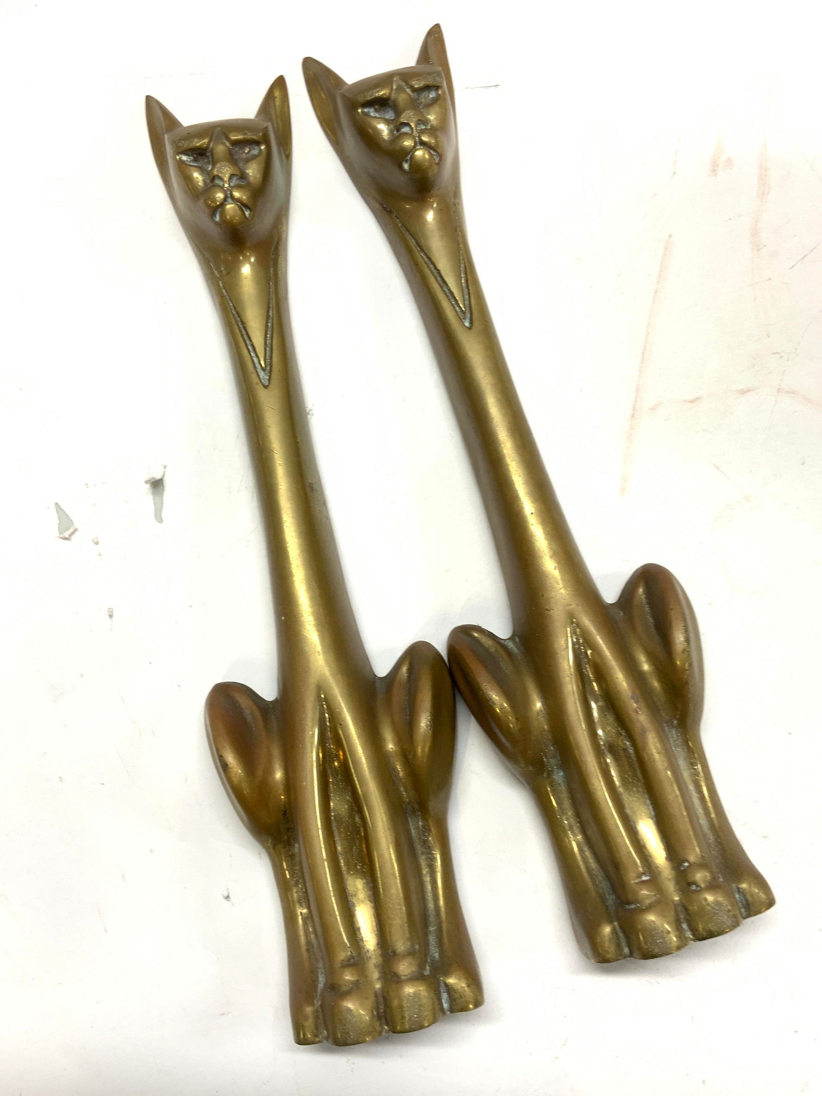 Pair Mid Century Heavy Brass Cat Andiron Supports (1 of 7)