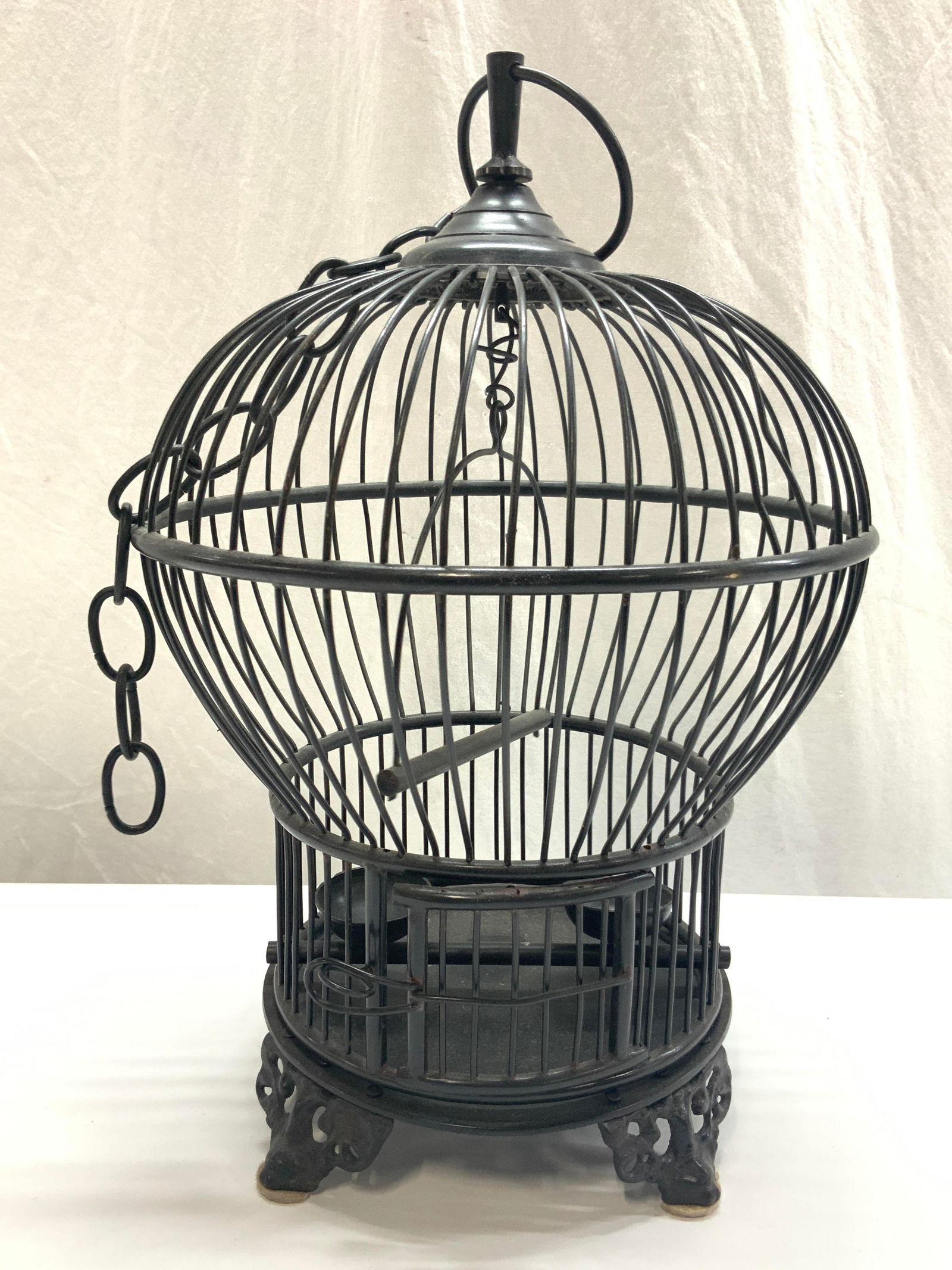 Vntg Iron Crafted Footed Bird Cage, India 17in (1 of 9)
