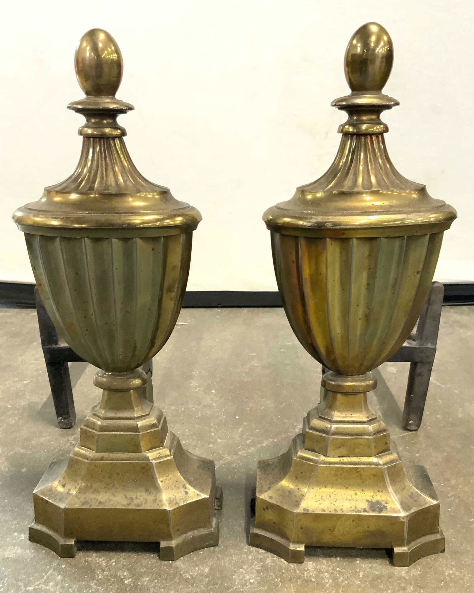 Pair Vntg Brass & Iron Fireplace Andirons (1 of 6)