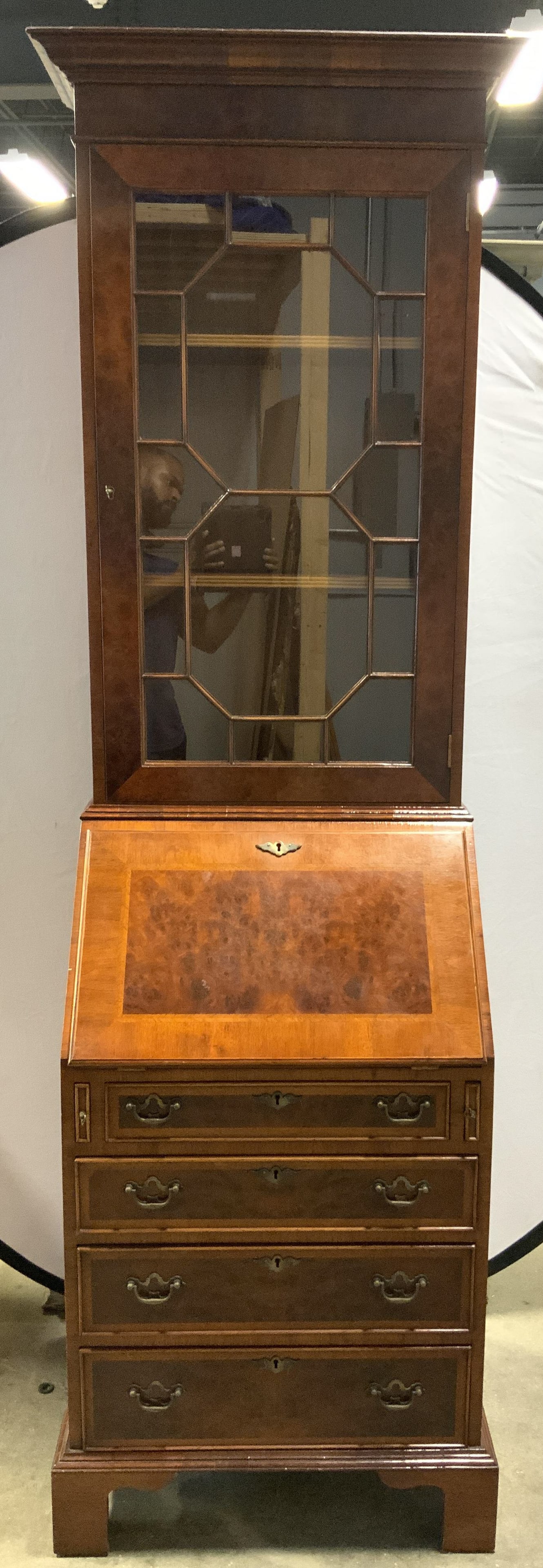 Vintage Inlaid Wooden Secretary W Bookcase Top (1 of 12)