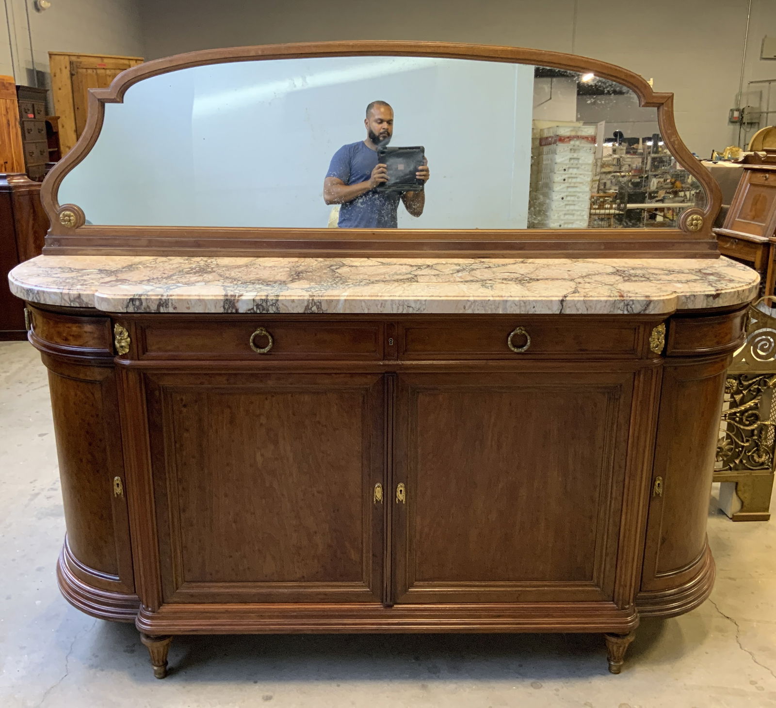HAENTGES FRERES Louis XI Walnut Buffet Marble Top (1 of 14)