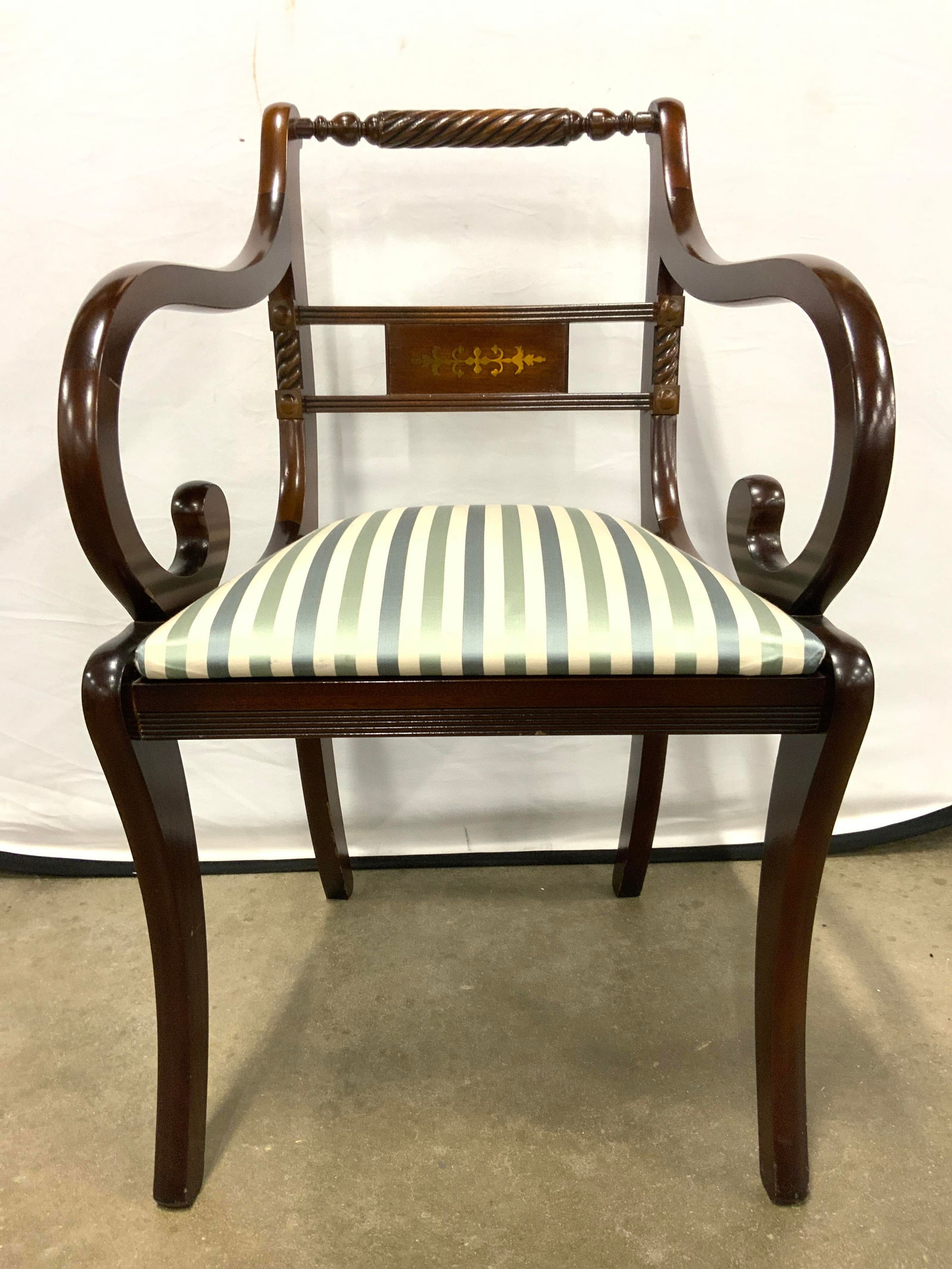 Vtg Regency Revival Wood End Chair W Silk Seat (1 of 10)