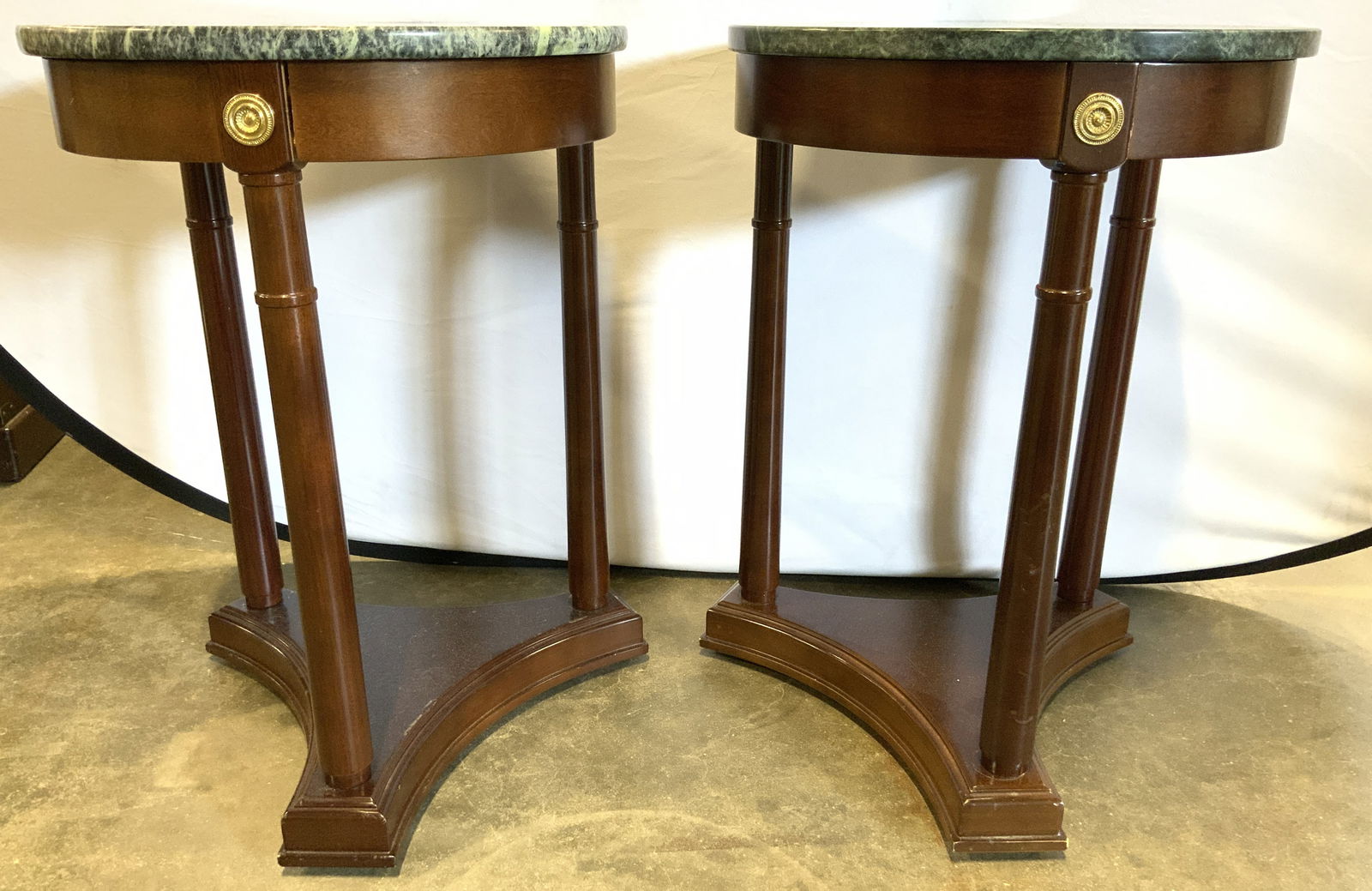 Pair Wooden Side Tables Marble Tops (1 of 10)