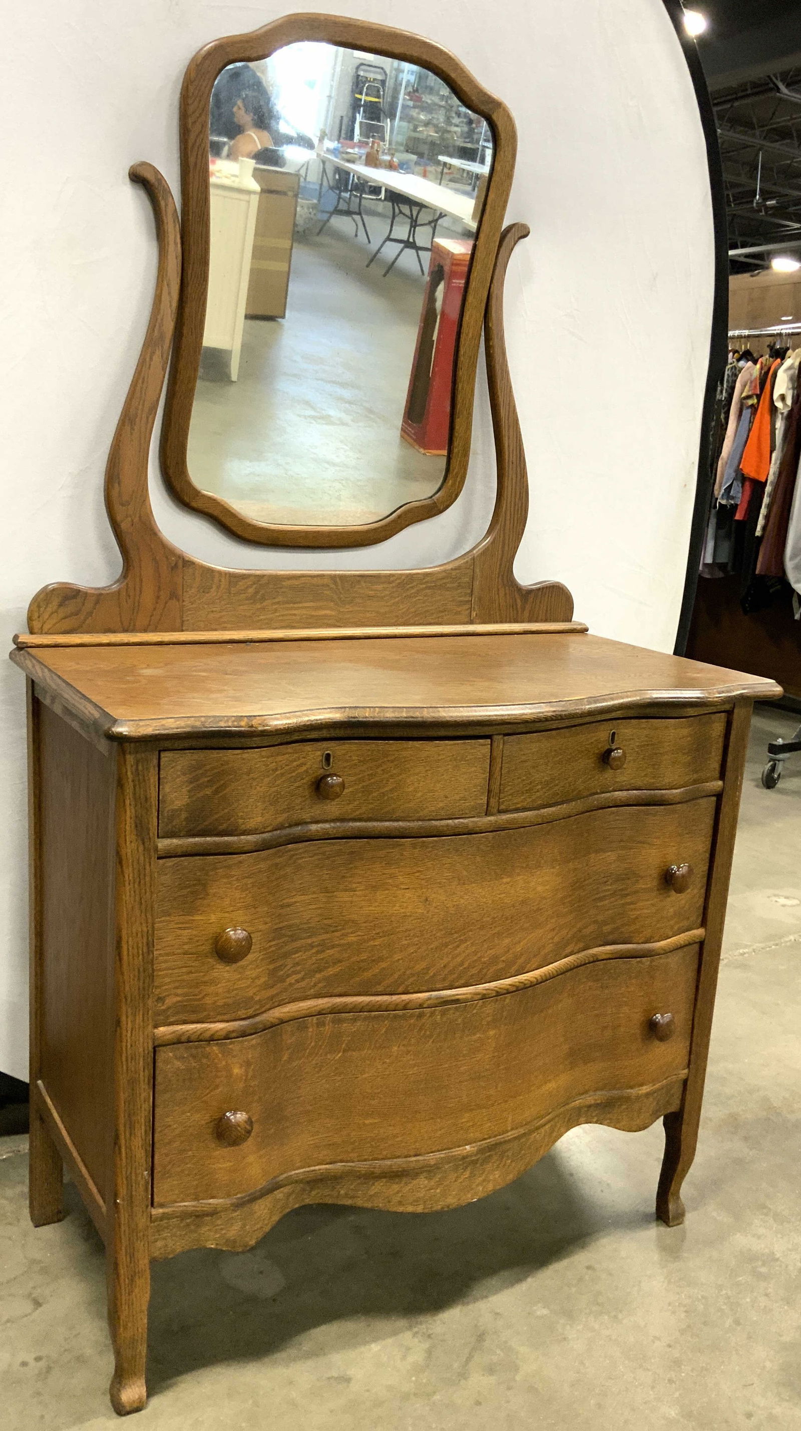 Antique Oak 4 Drawer Dresser W Mirror C 1900 (1 of 8)