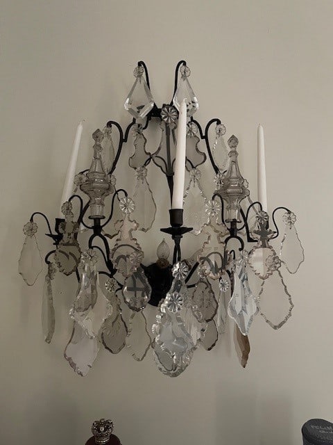 PAIR Antique Tiered Crystal Wrought Iron Sconces (1 of 14)