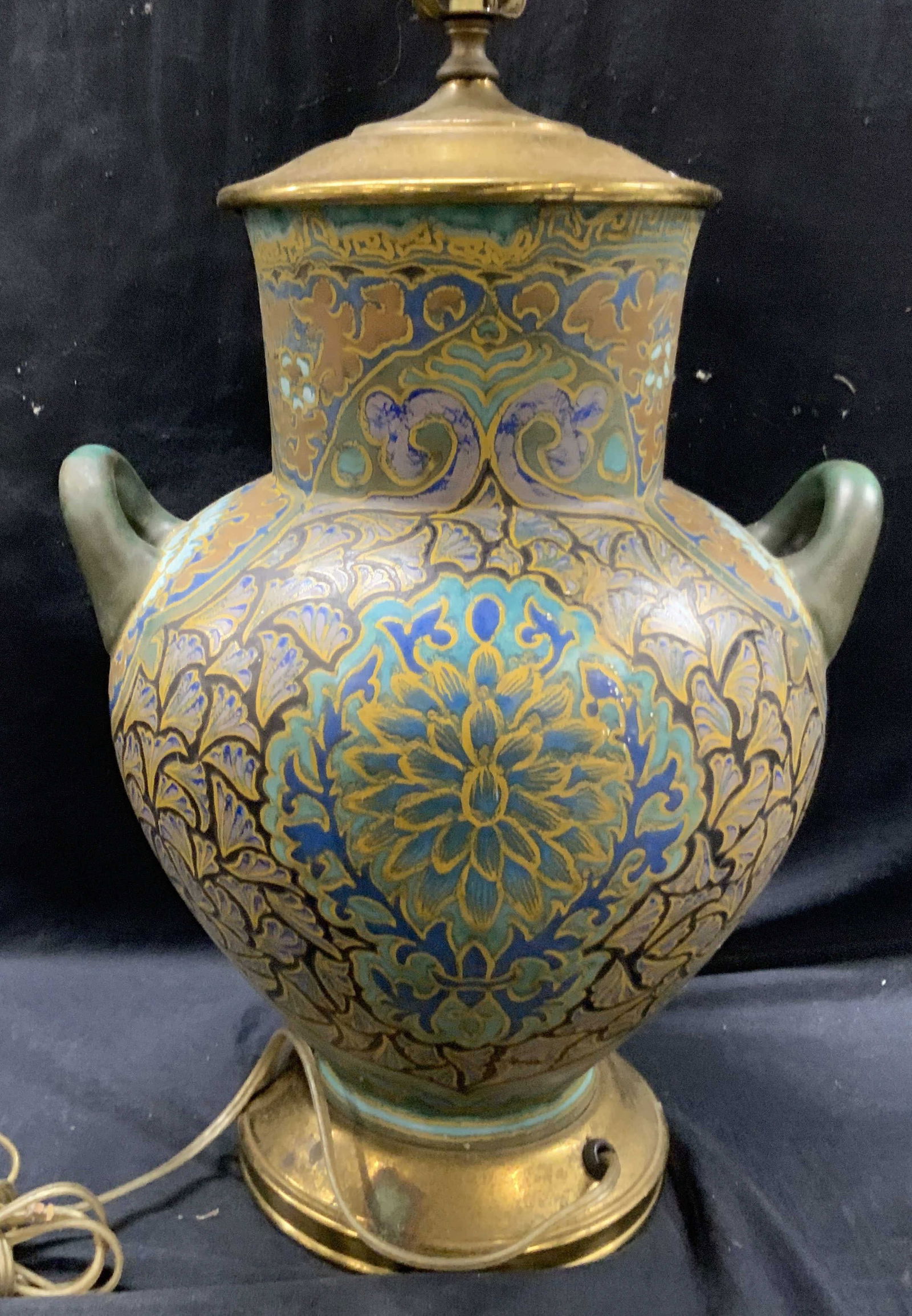 Vtg Hand Painted Ceramic & Gilt Metal Lamp (1 of 12)