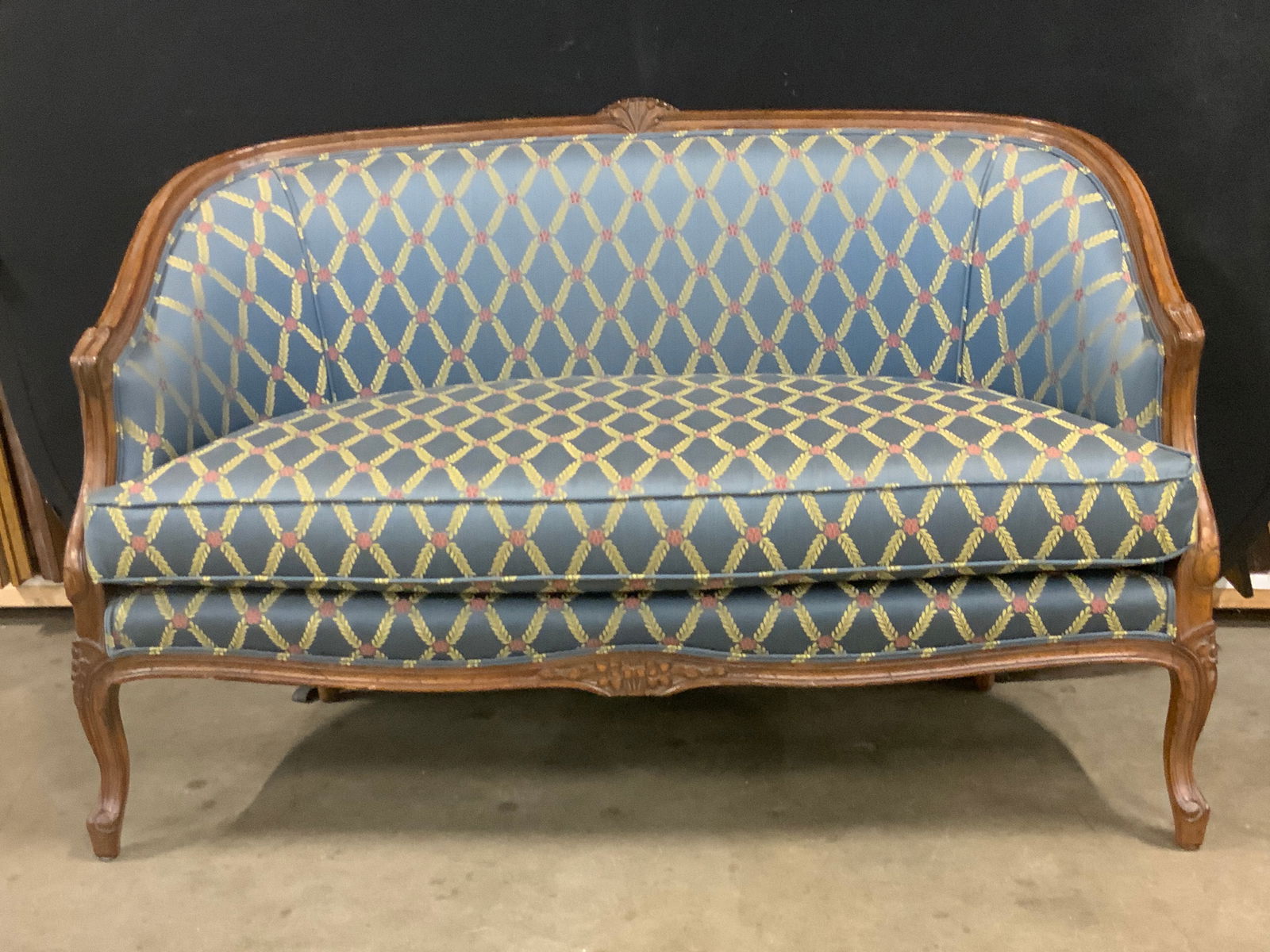 Vintage Custom Upholstered Walnut Frame Settee (1 of 13)