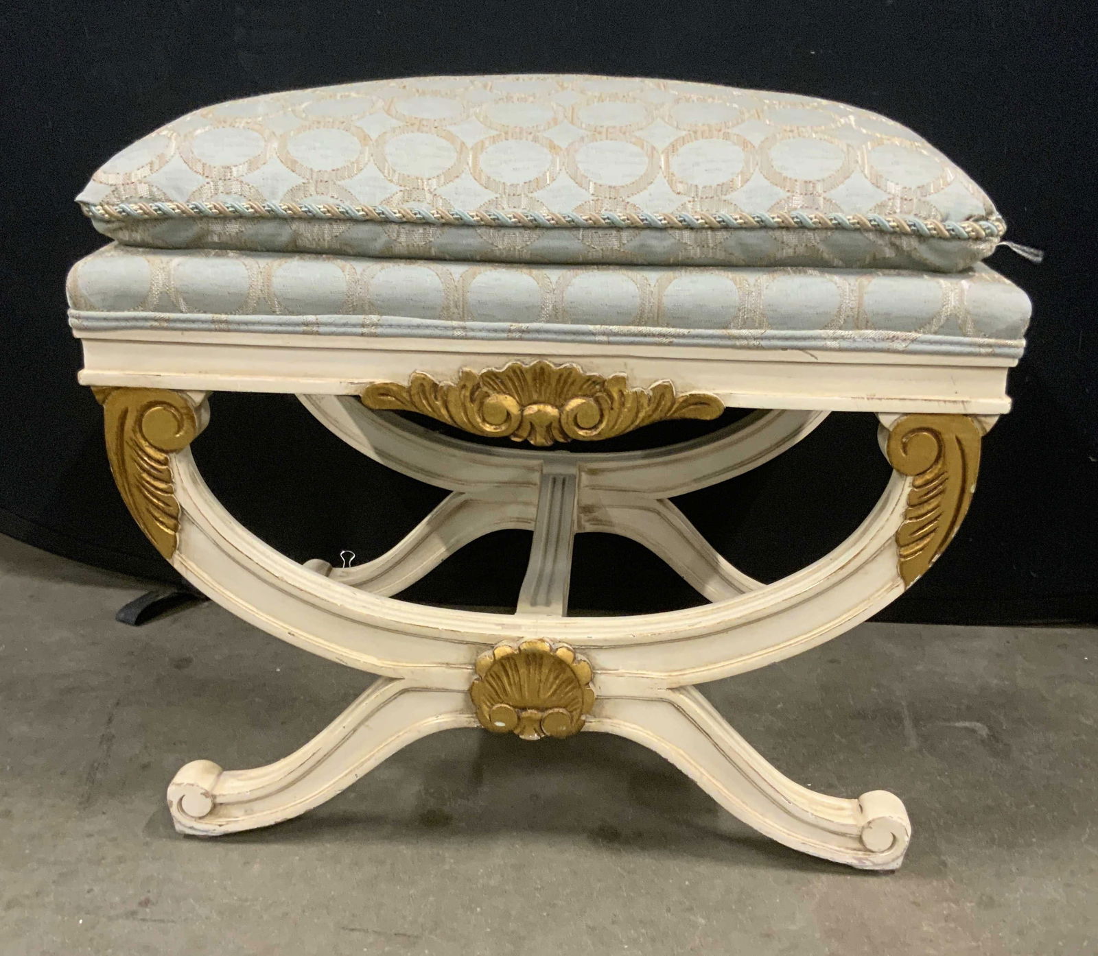 Vintage Custom Upholstery X Base Giltwood Bench (1 of 12)