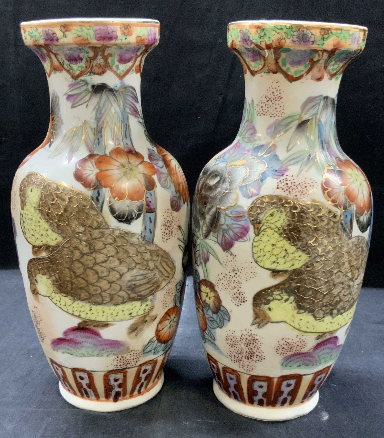 Pr Stamped Hand Painted Asian Ceramic Vases (1 of 7)