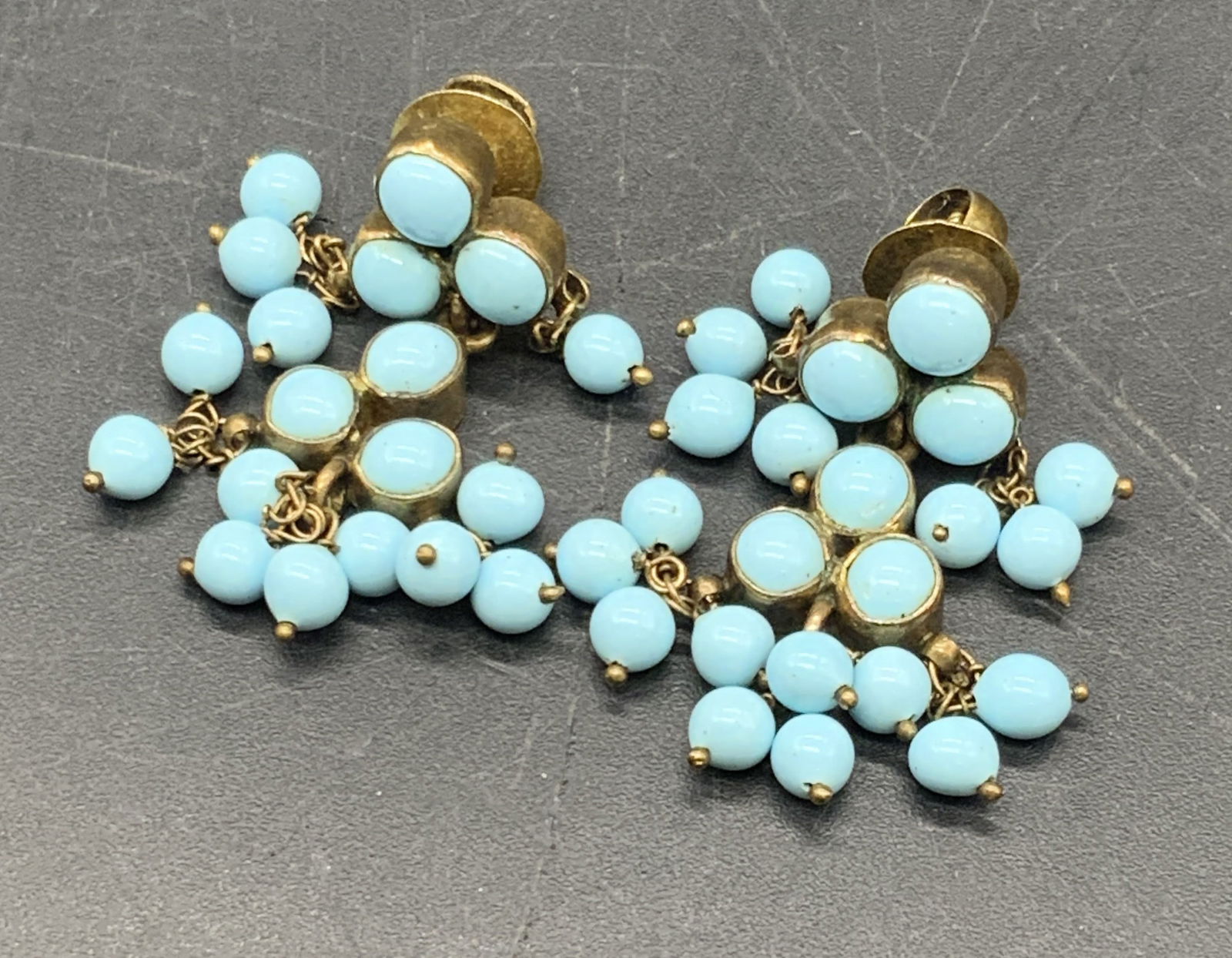 Vintage Blue Dangling Bead Screw Back Earrings (1 of 7)