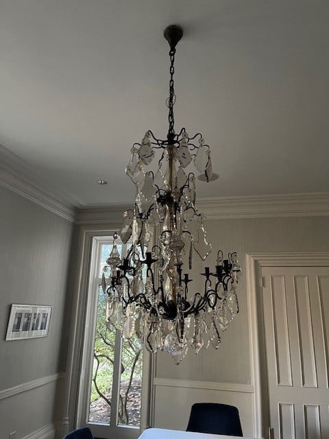 Antique Wrought Iron & Crystal Prism Chandelier (1 of 4)