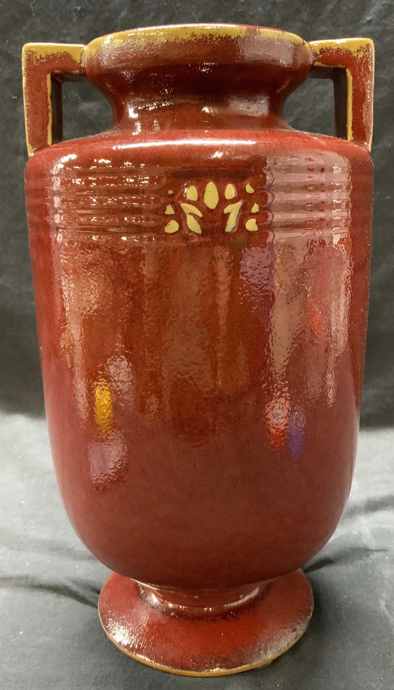 GLOBAL VIEWS Dual Handle Blood Red Ceramic Vase (1 of 7)