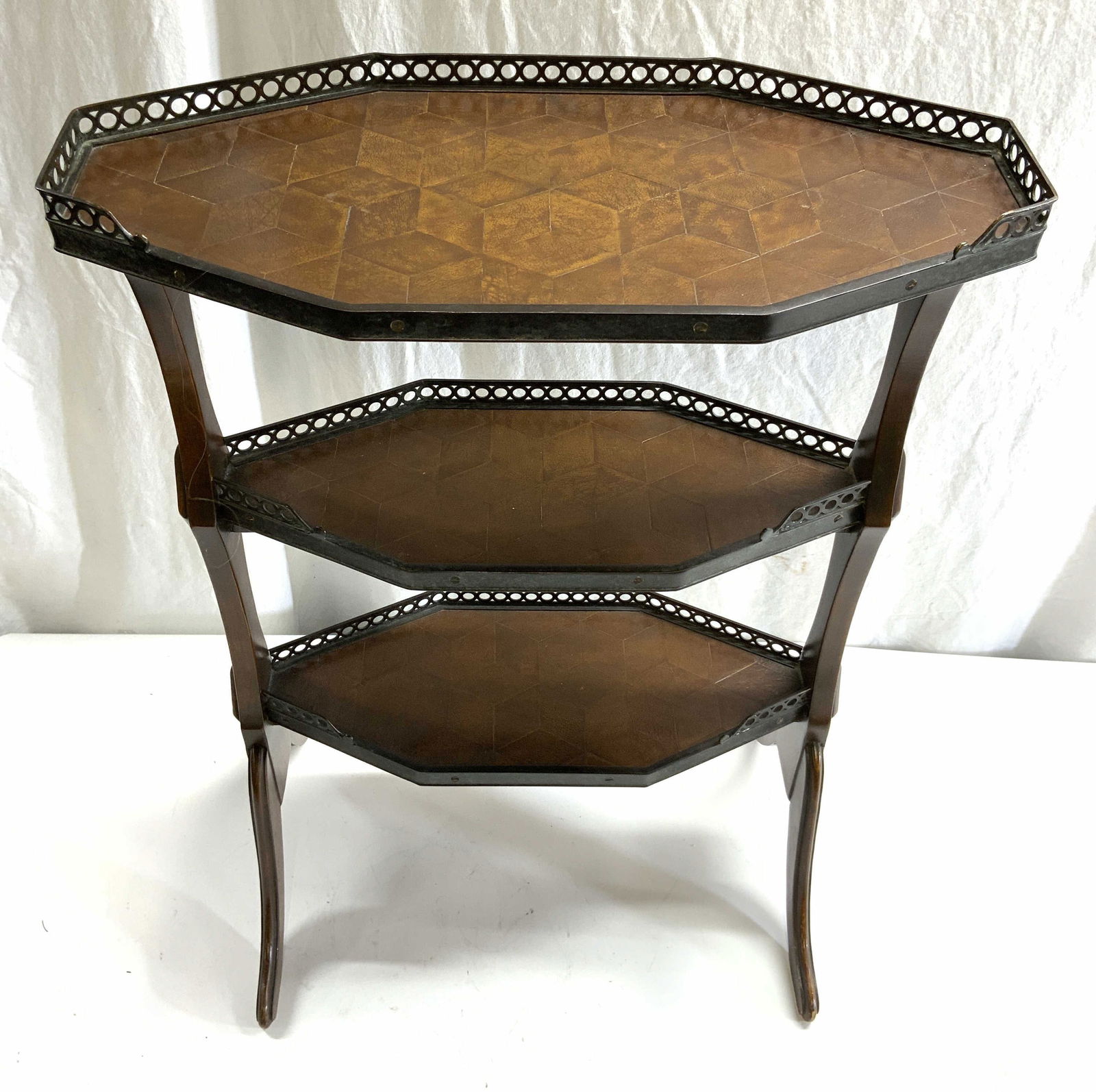 Theodore Alexander Style Tiered Wood & Leather Table (1 of 8)