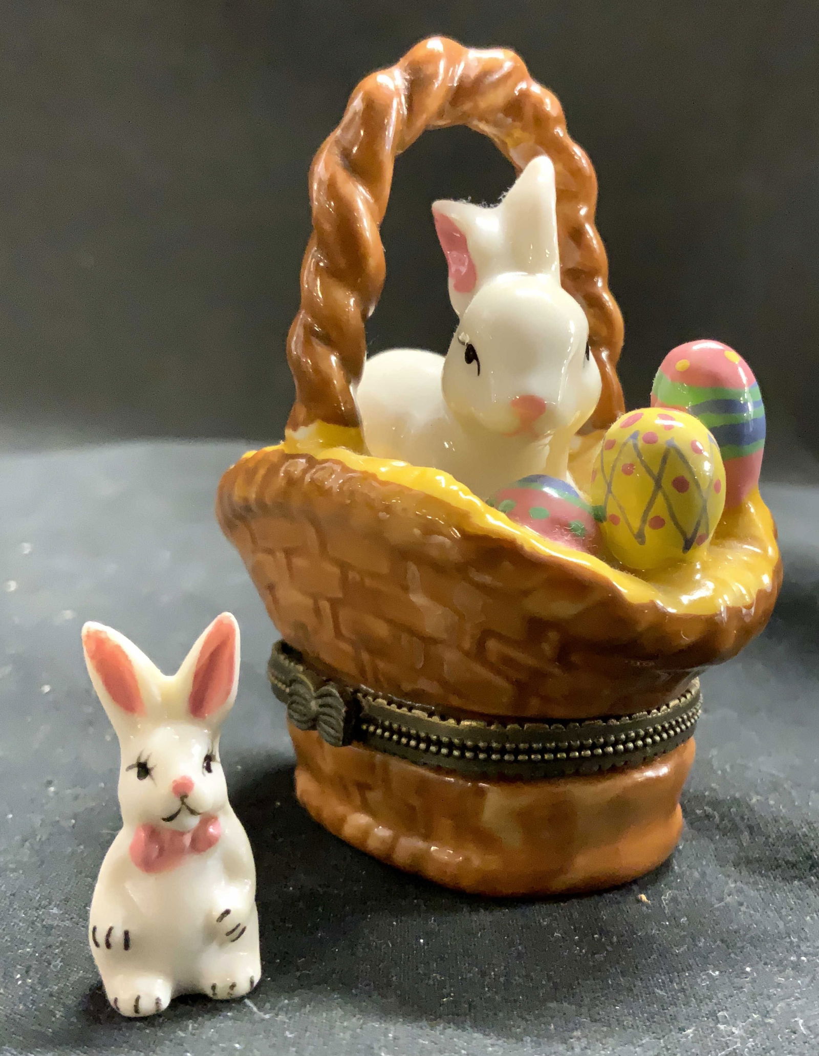 Porcelain Easter Bunny Basket Trinket Box W Lid (1 of 8)