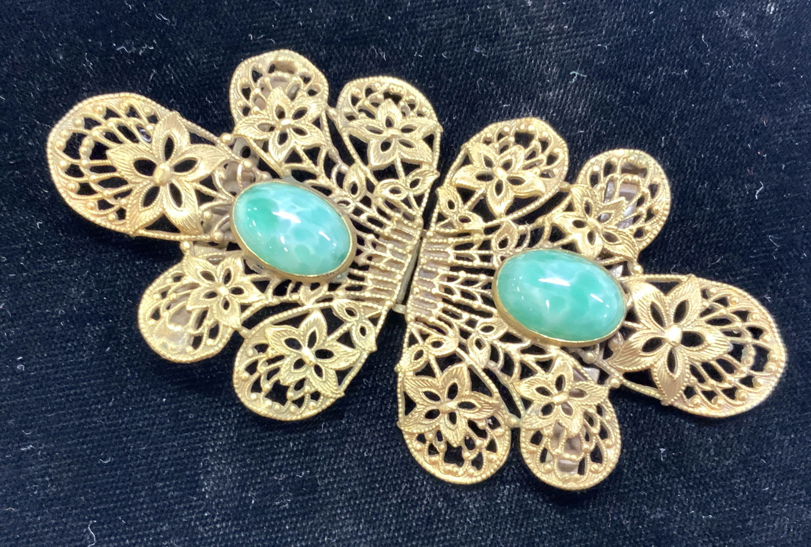 Gilt Brass Regency Belt Buckle w Glass Cabochon,2 (1 of 8)