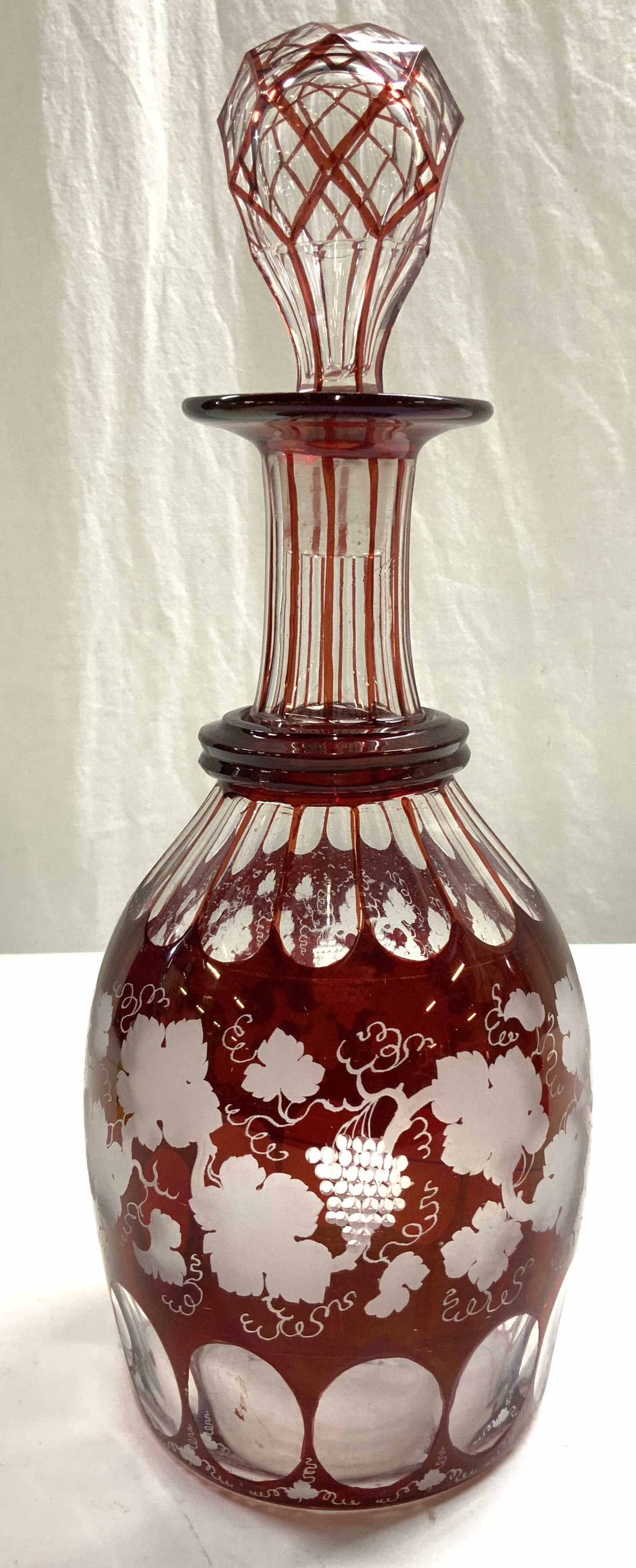 Vntg Cranberry Bohemian Art Glass Decanter w Stopper (1 of 7)