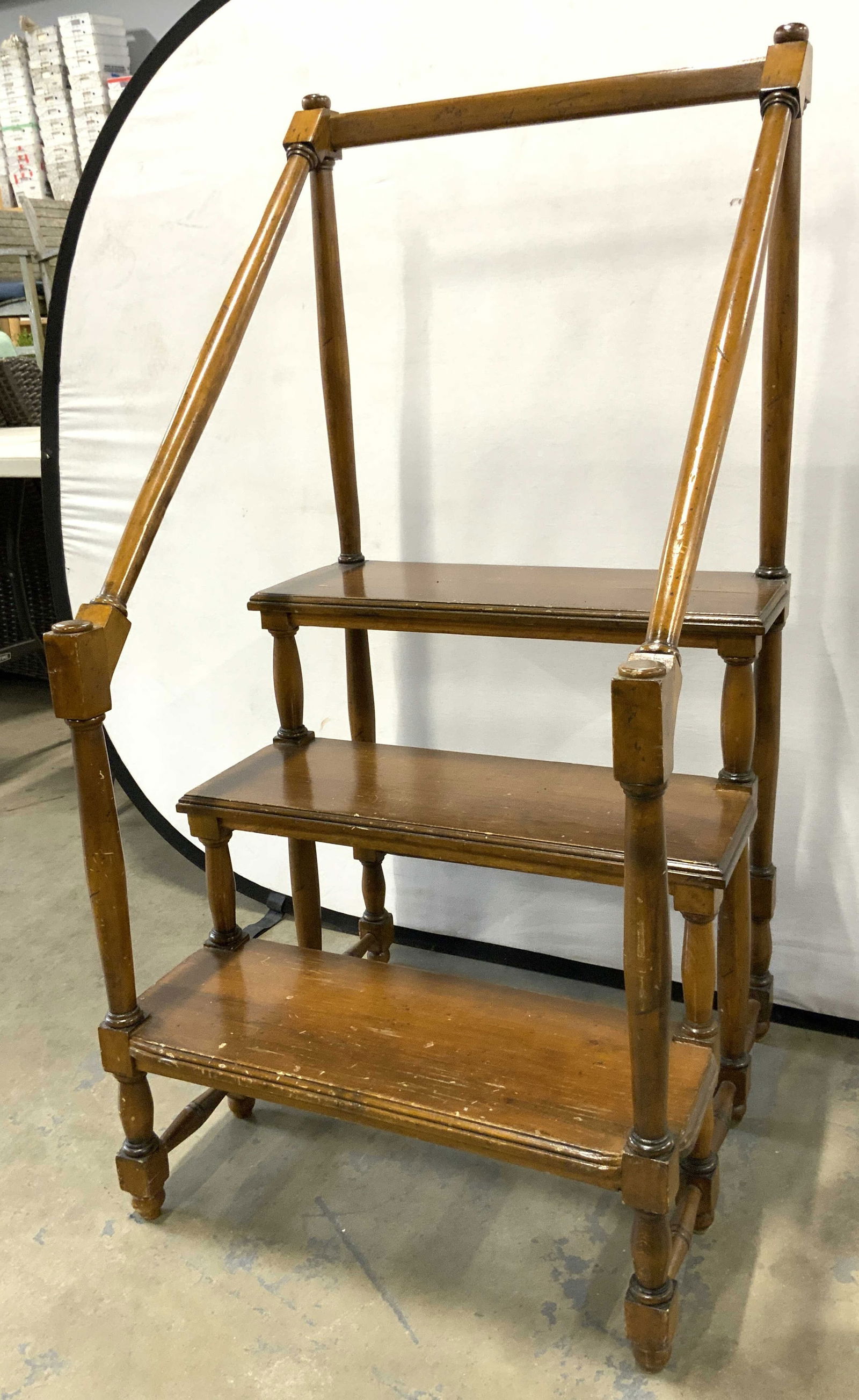 Carved Wooden Walnut Library Stairs (1 of 7)
