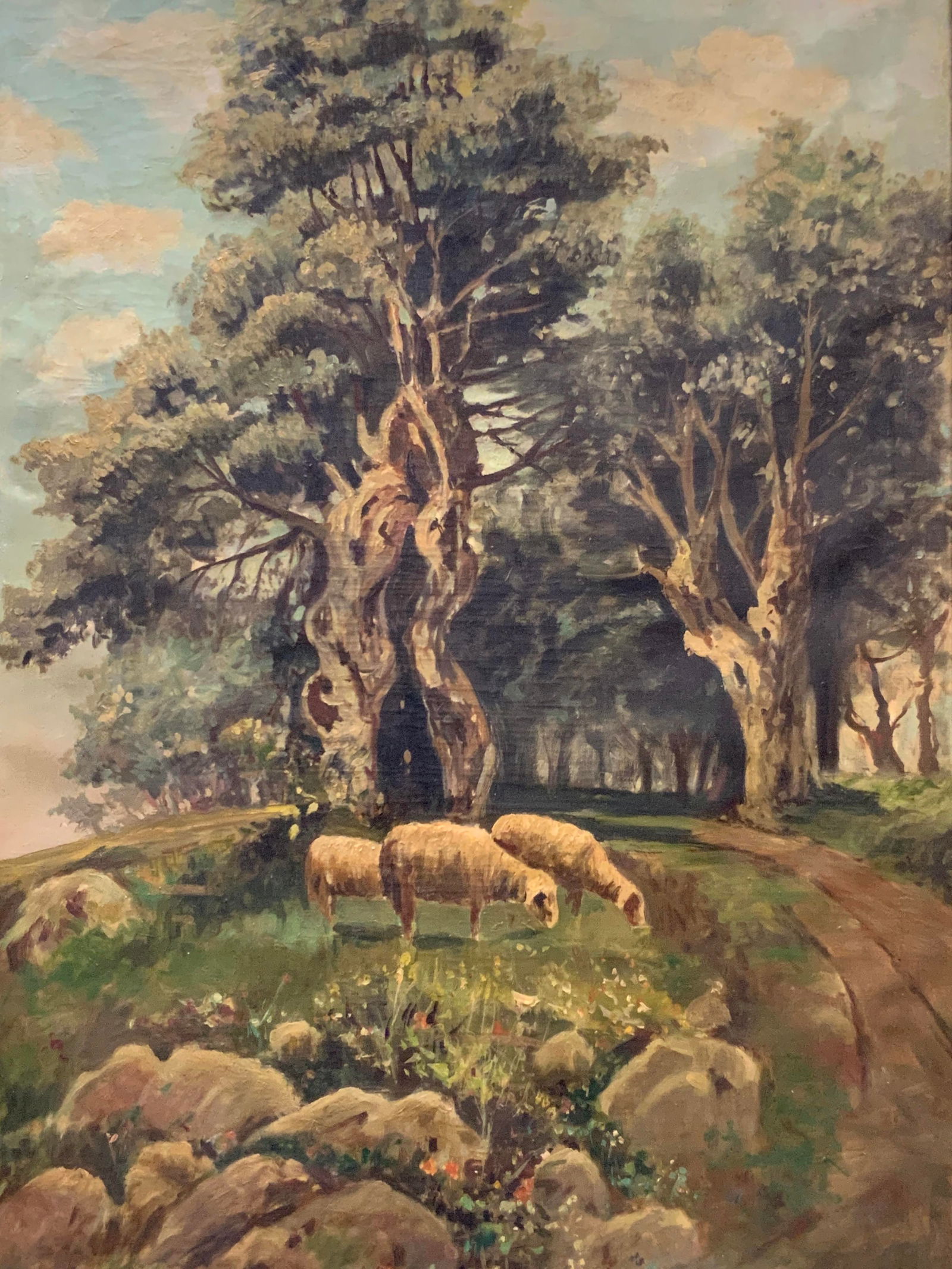 XL M.Patty Sgd Grazing Sheep Vntg Oil Painting 53in (1 of 10)