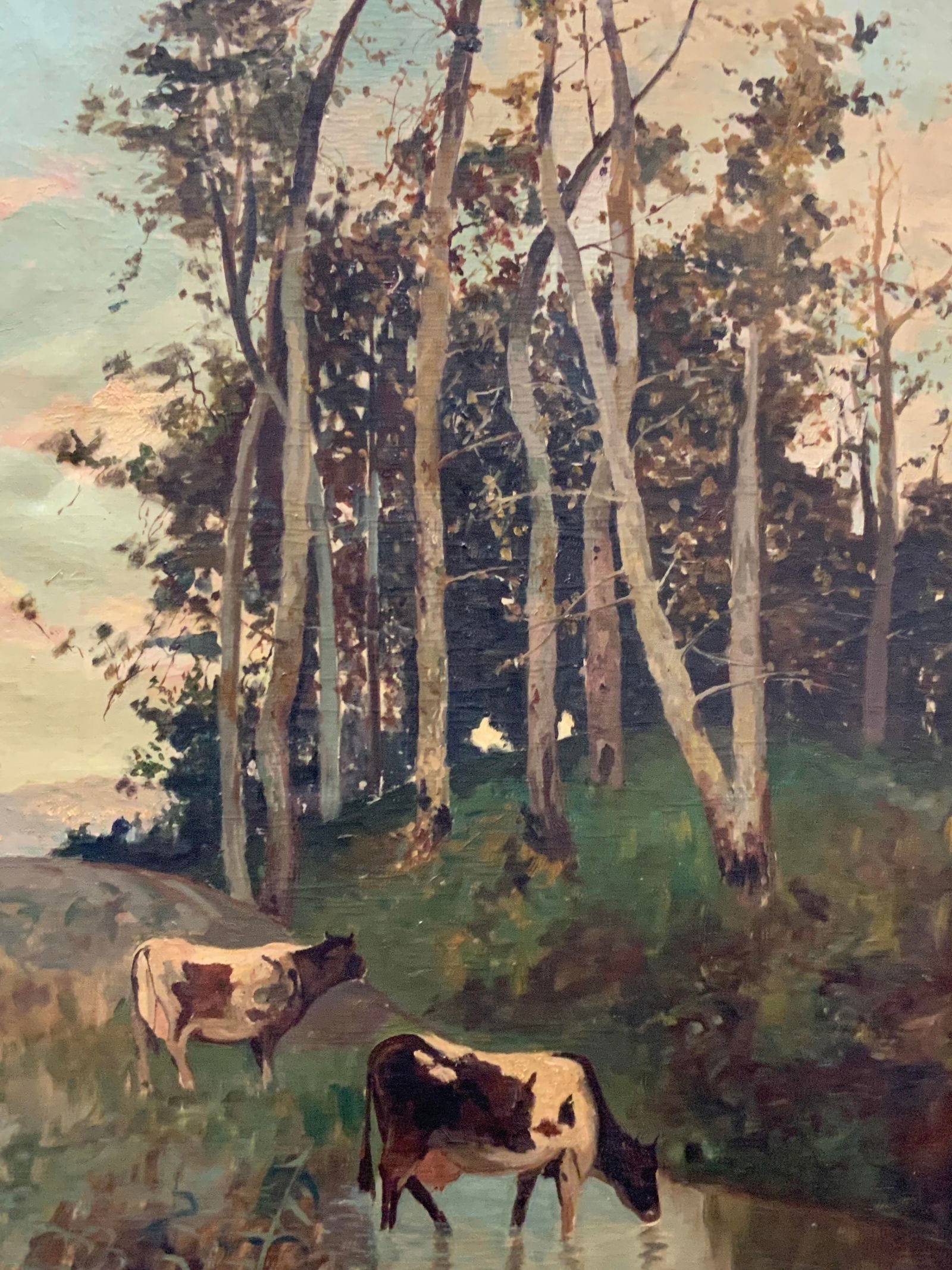 XL M.Patty Sgd Cows In Landscape Oil Painting 53in (1 of 10)