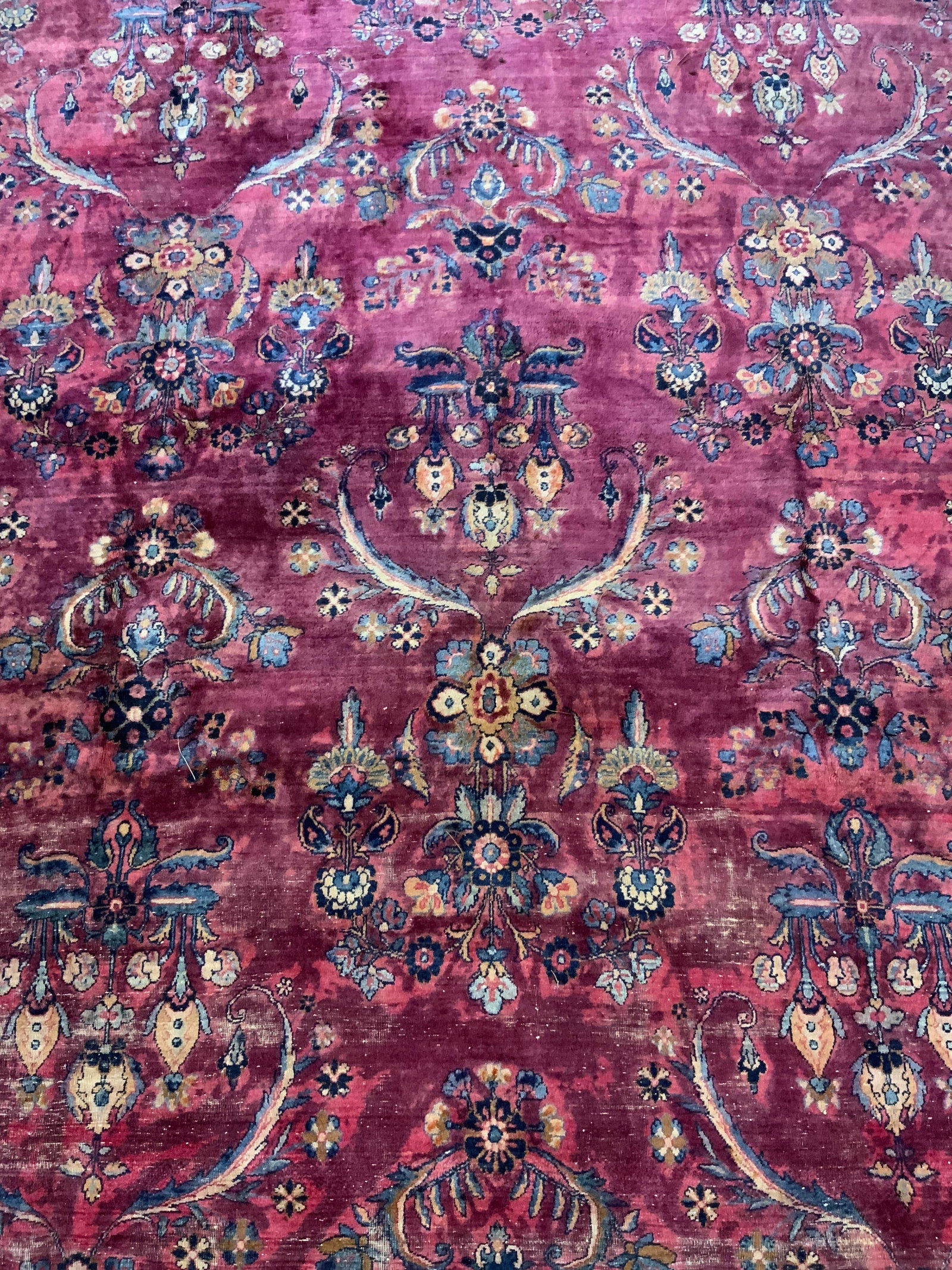 Antique Handmade Rm Sz Persian Wool Area Rug: Rug is handmade and wool. Rug is room sized. Piece is vintage. Rug has intricate multi toned floral motif detail. Rug measures approximately 138 inches long 105 inches wide. Antique rug, rug, wool rug