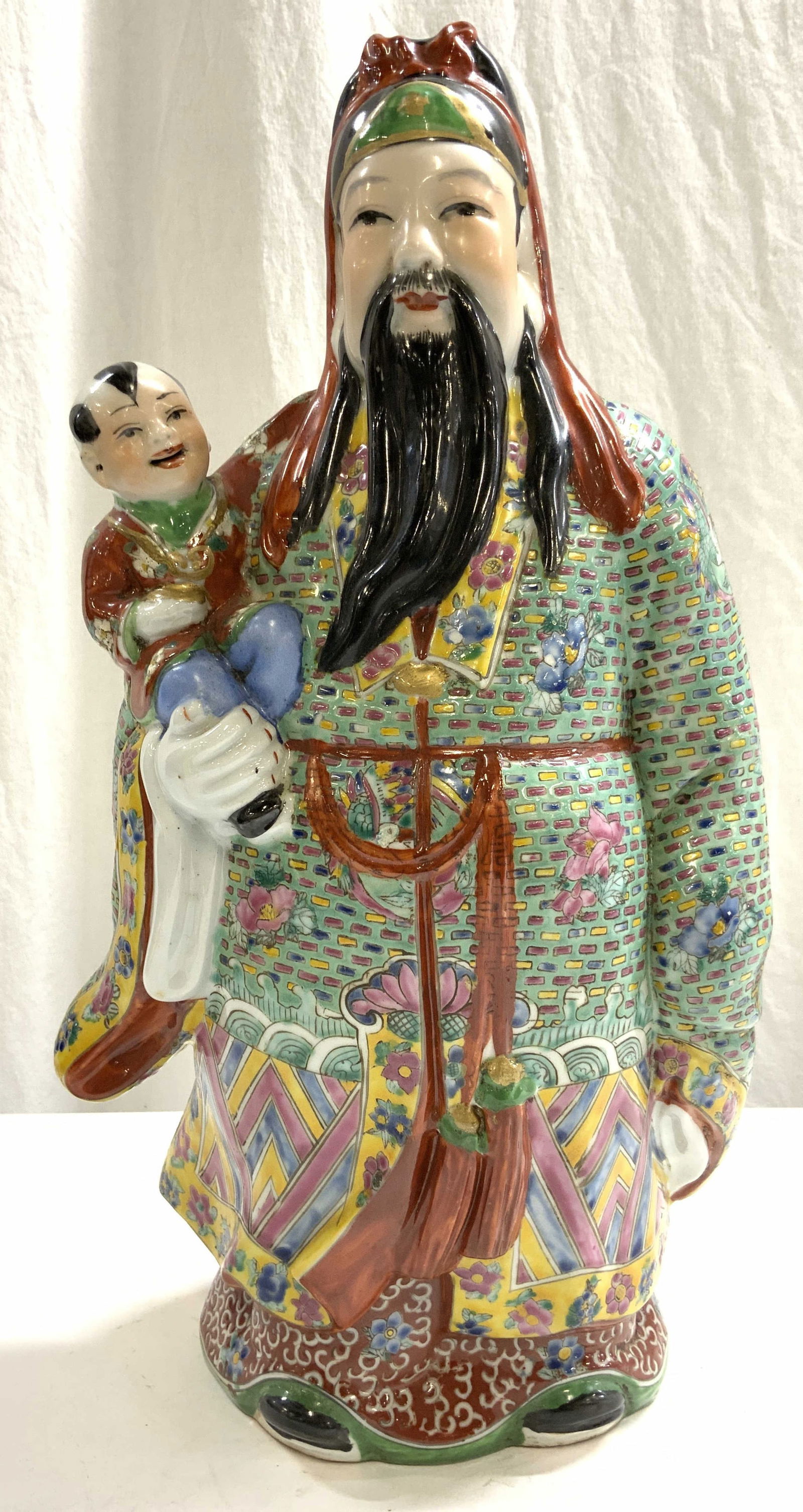 Signed Vntg H Painted Asian FU XING Porc Statuary (1 of 10)