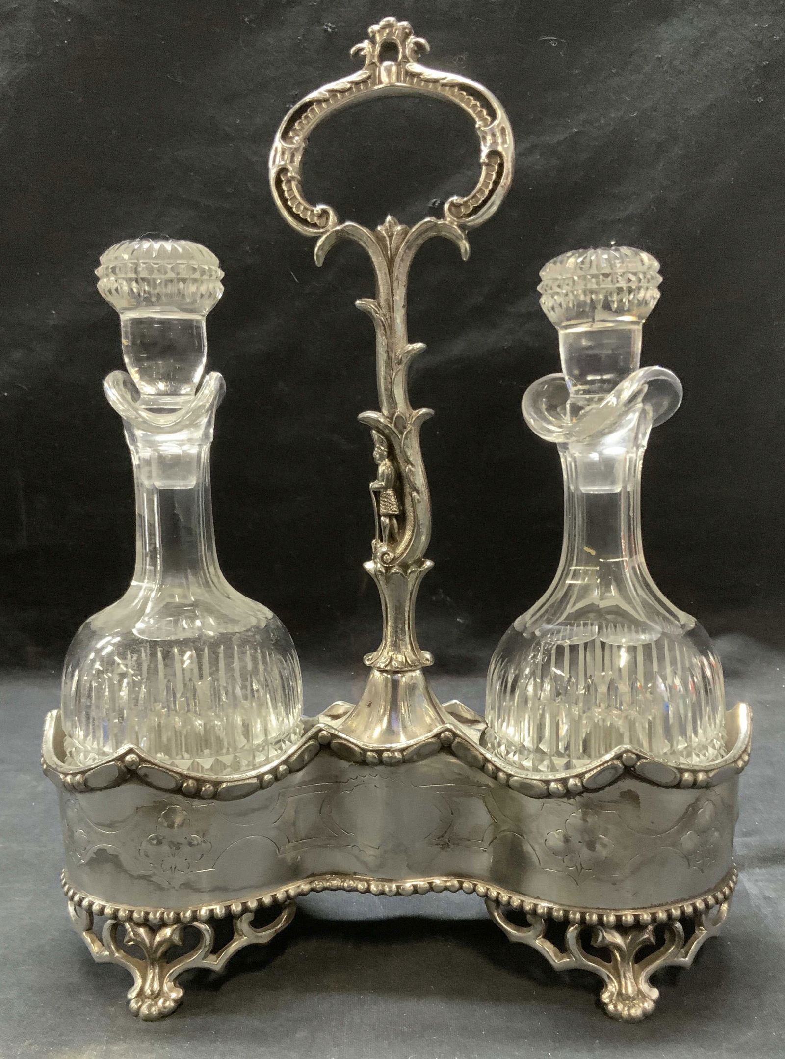 Victorian Oil & Vinegar Crystal Cruet Holder Set 3 (1 of 6)