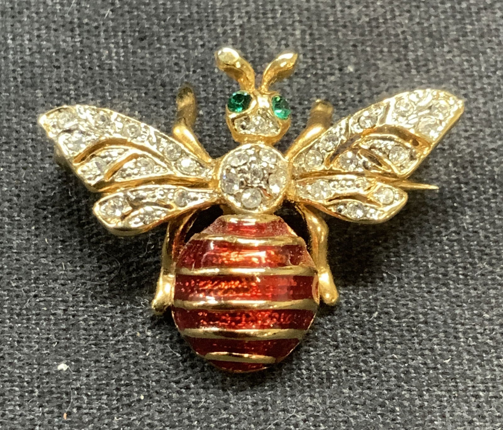 Gold Tone Enameled Crystal Bee Brooch (1 of 6)