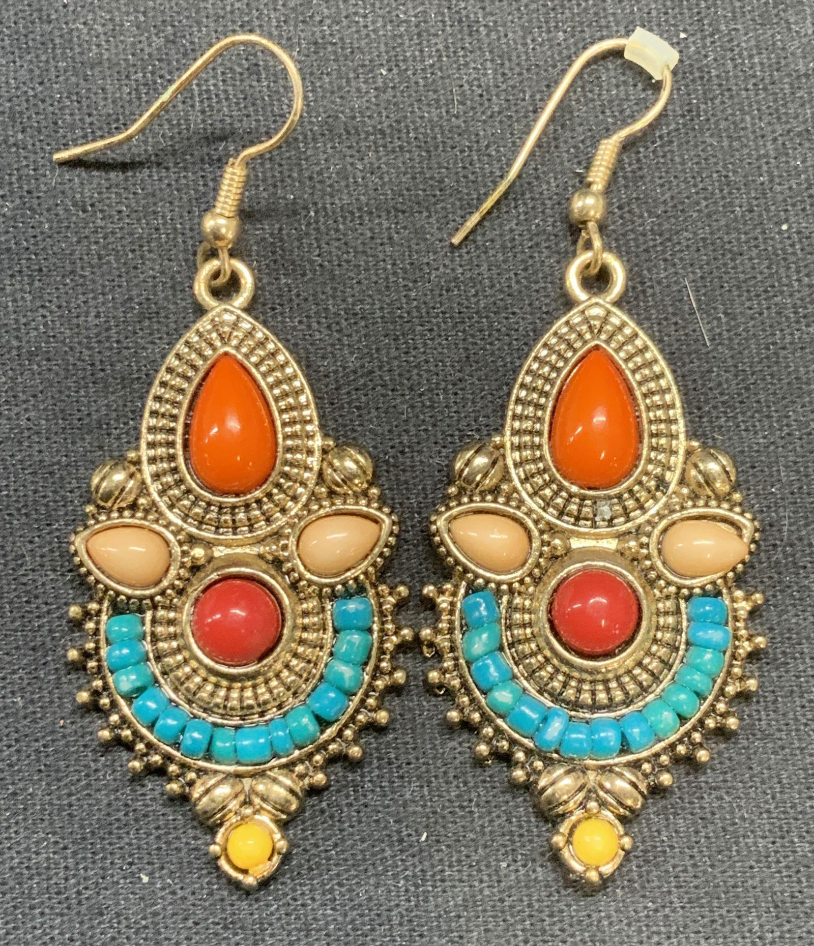 Gold Tone Cabochon Dangle Earrings (1 of 6)