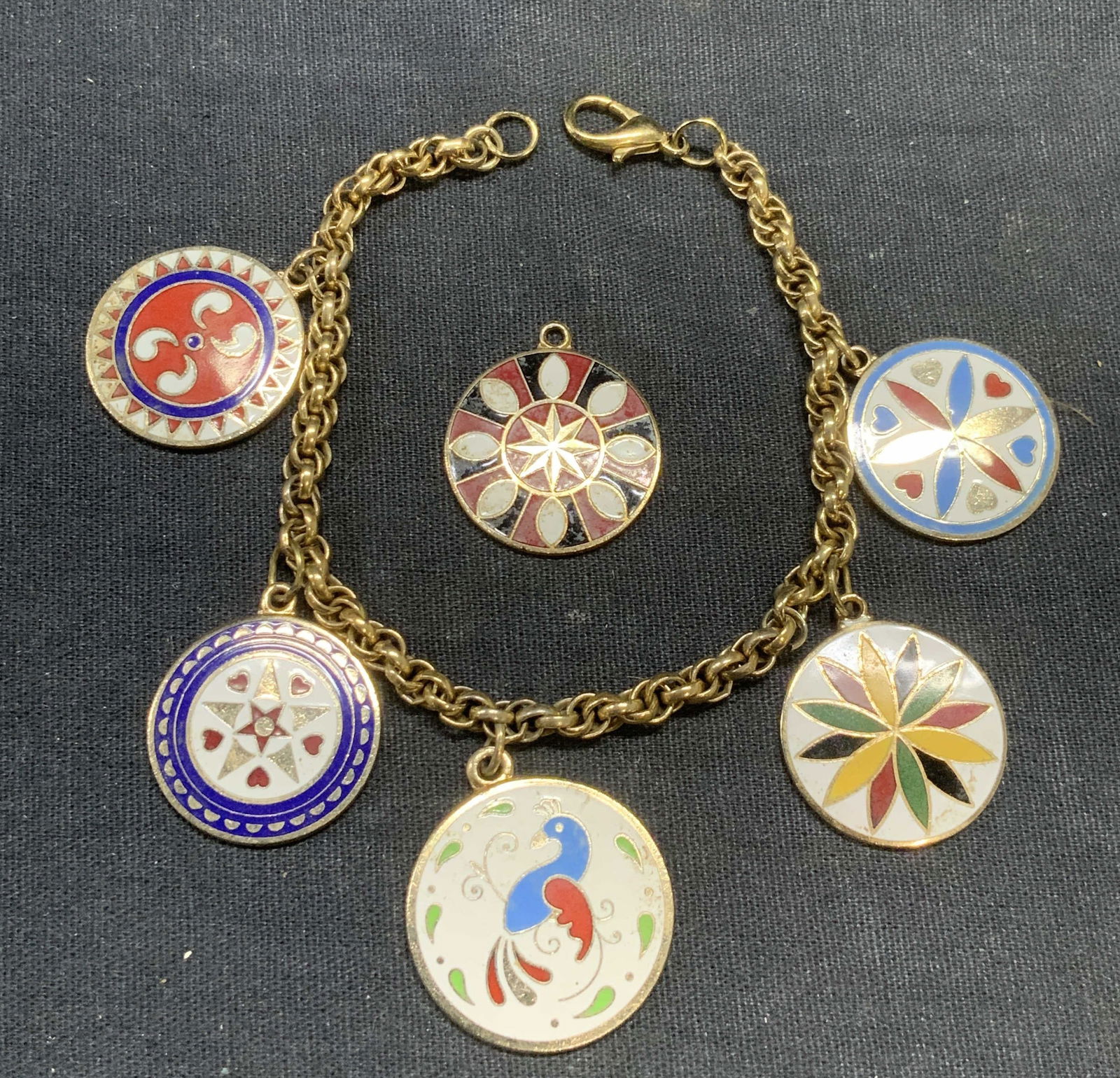 Gold Tone Enameled Pendant Bracelet (1 of 6)