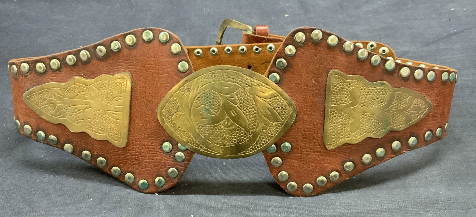 Handmade Leather & Brass Belt, Morocco (1 of 6)