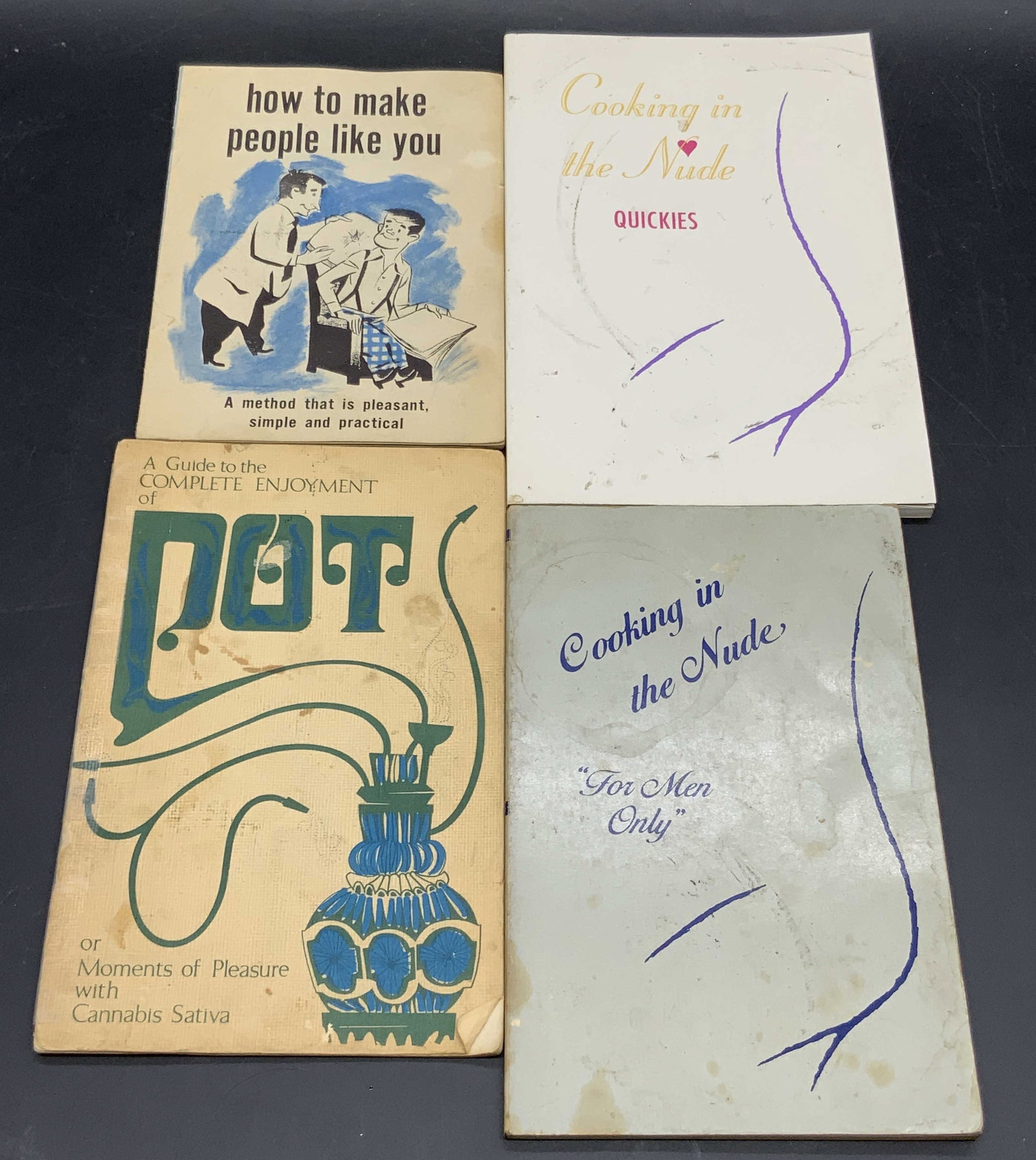 Lot 4 Vintage Illstr Books & Pamphlets, Recipes +: Four vintage books and pamphlets. Some possess illustrations. Titles include COOKING IN THE NUDE For Men Only Written and illustrated by Debbie & Stephen Cornwell c. 1985, COOKING IN THE NUDE Quickies