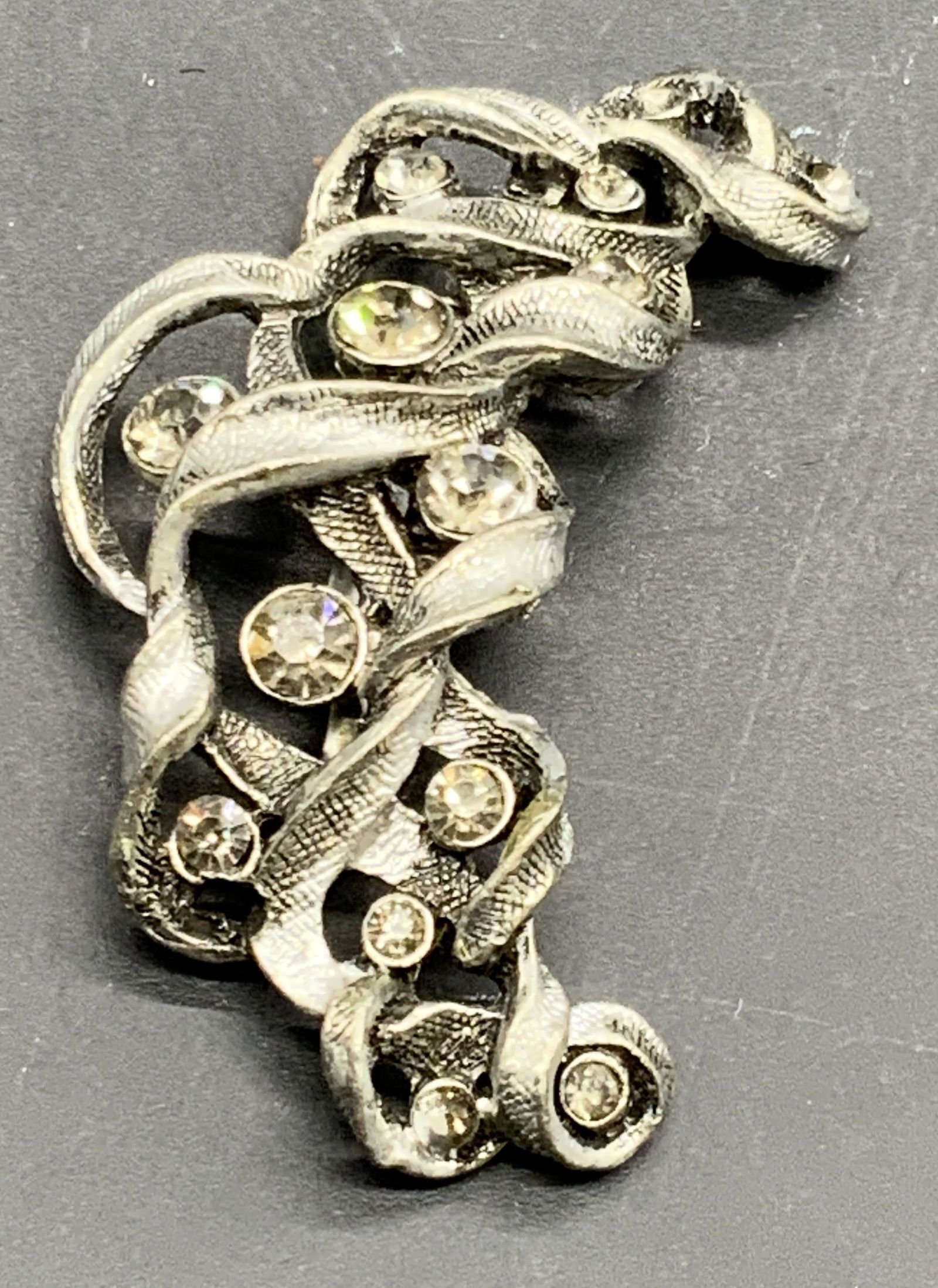 MUS Signed Vtg Faceted Crystal Crescent Brooch (1 of 7)