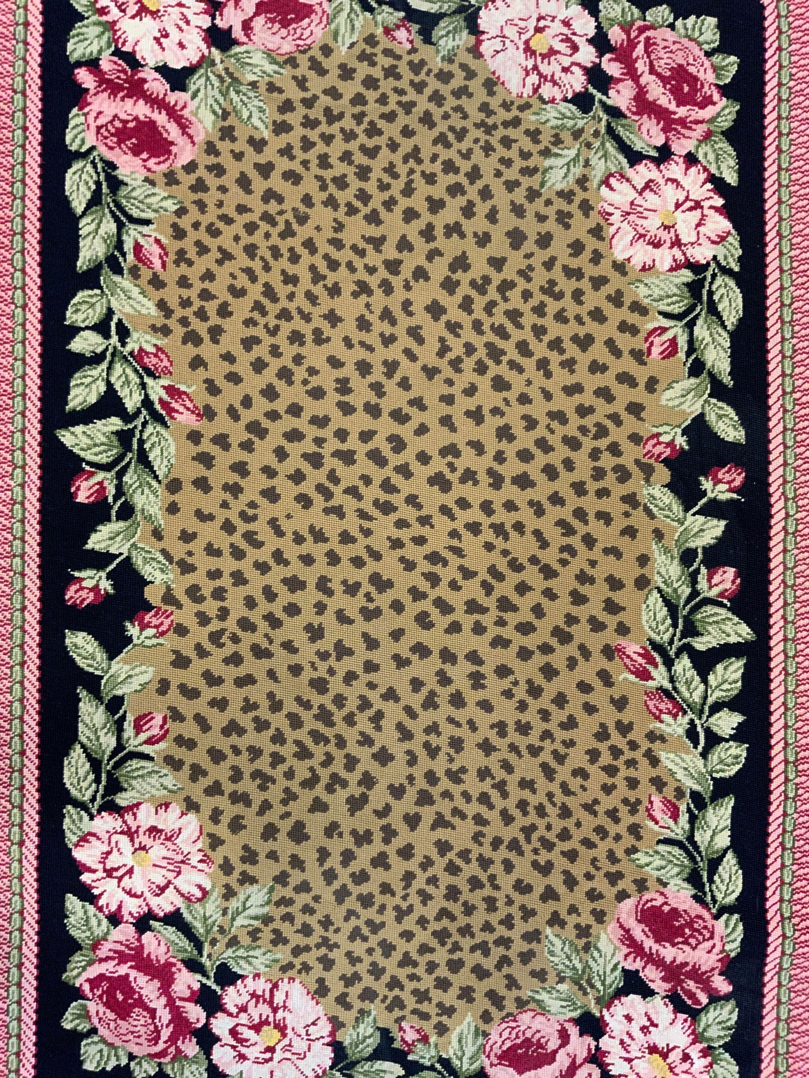 Vintage Floral & Leopard Print Needlepoint Rug (1 of 7)
