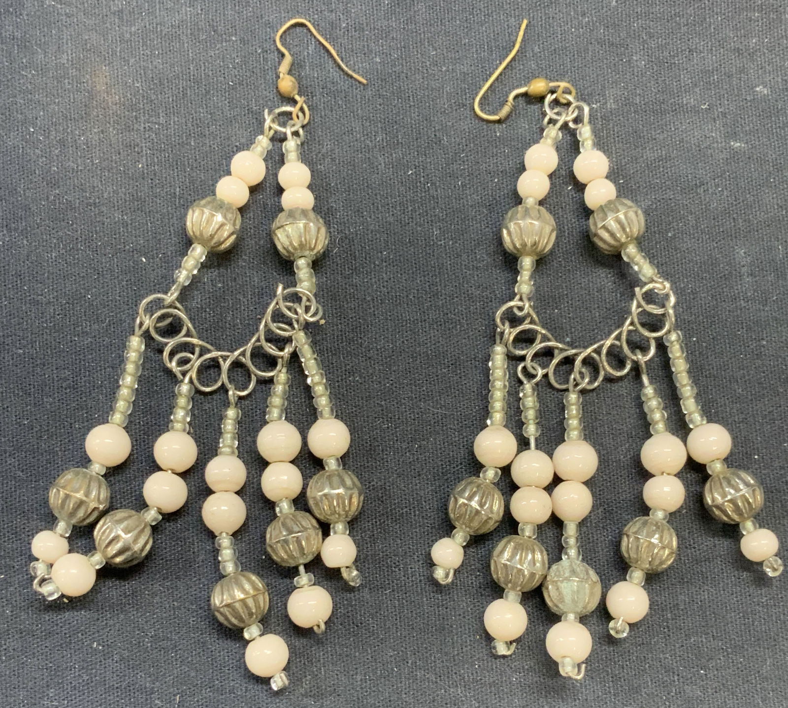 Vintage Silver Tone Beaded Dangle Earrings (1 of 6)