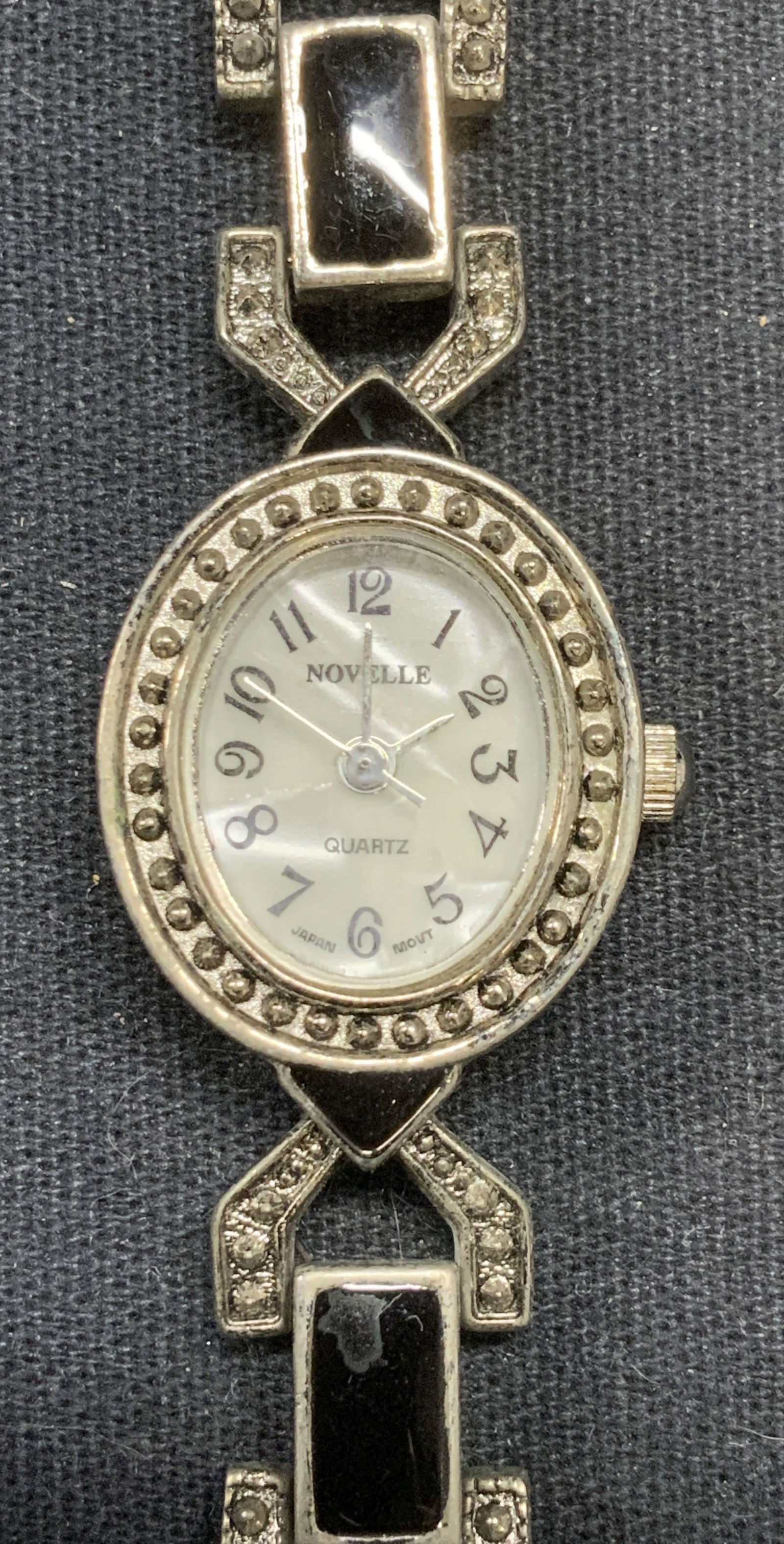 Novelle Silver Tone Black Enamel Watch (1 of 7)