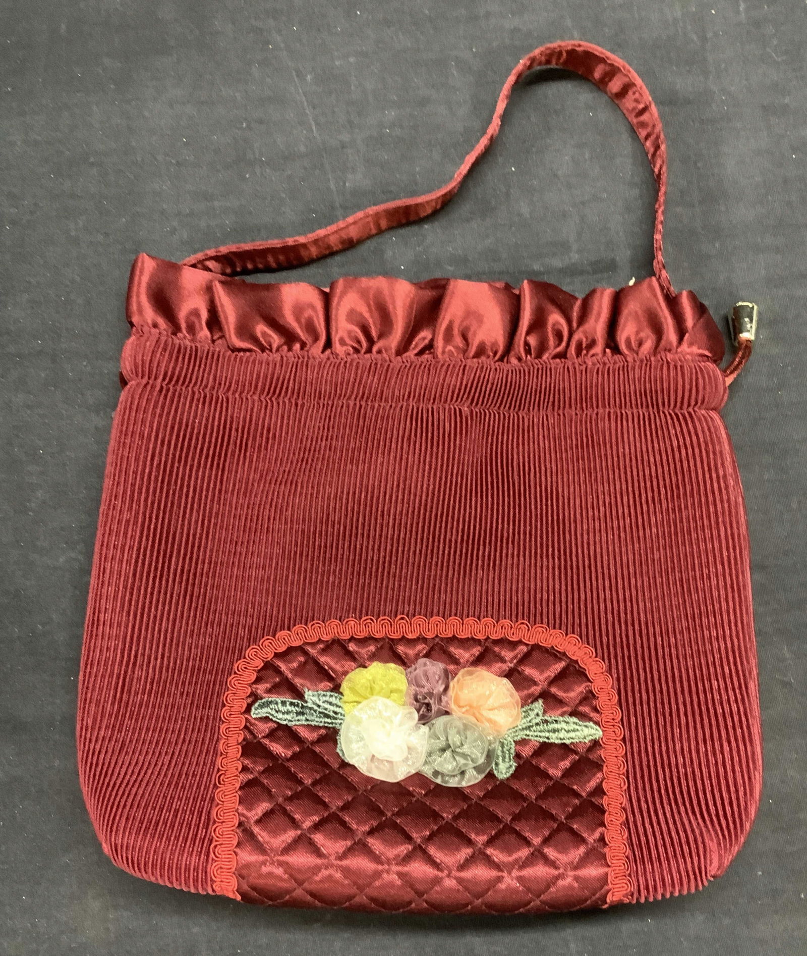 Red Pleated Satin Floral Handbag (1 of 6)