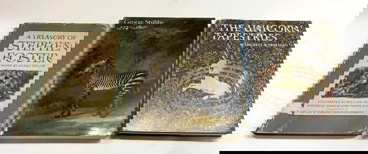 Lot 3 Vintage Books 1946-84: Lot includes A TREASURY OF STEPHEN FOSTER by STEPHEN COLLINS FOSTER & JOHN TASKER HOWARD First Printing Publ 1946. GEORGE STUBBS 1724-1806 by Derek BIRDSALL Publ 1984. And THE UNICORN TAPESTRIES by MA