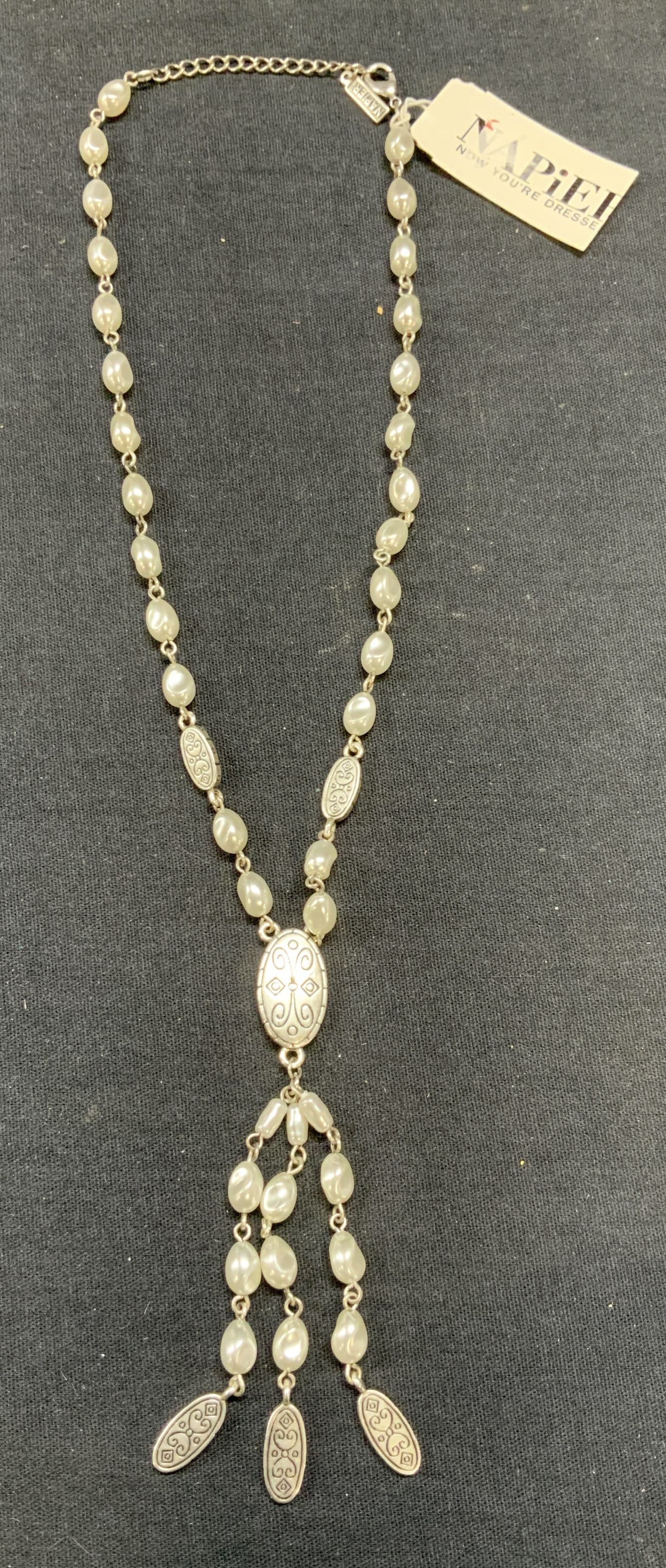 Napier Silver Tn Faux Pearl Necklace NWT (1 of 7)