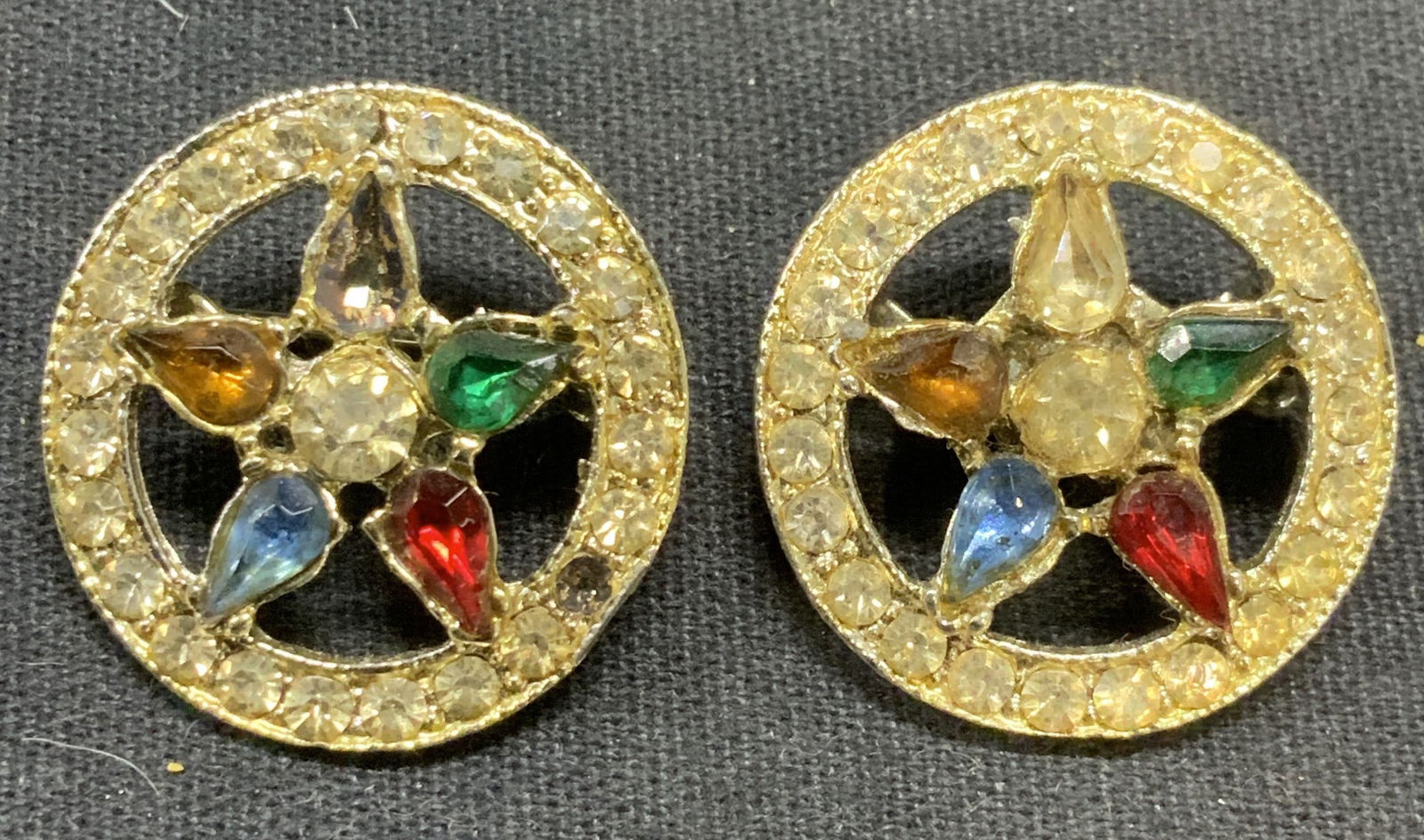 Pair Gold Tone Crystal Flower Brooches (1 of 6)