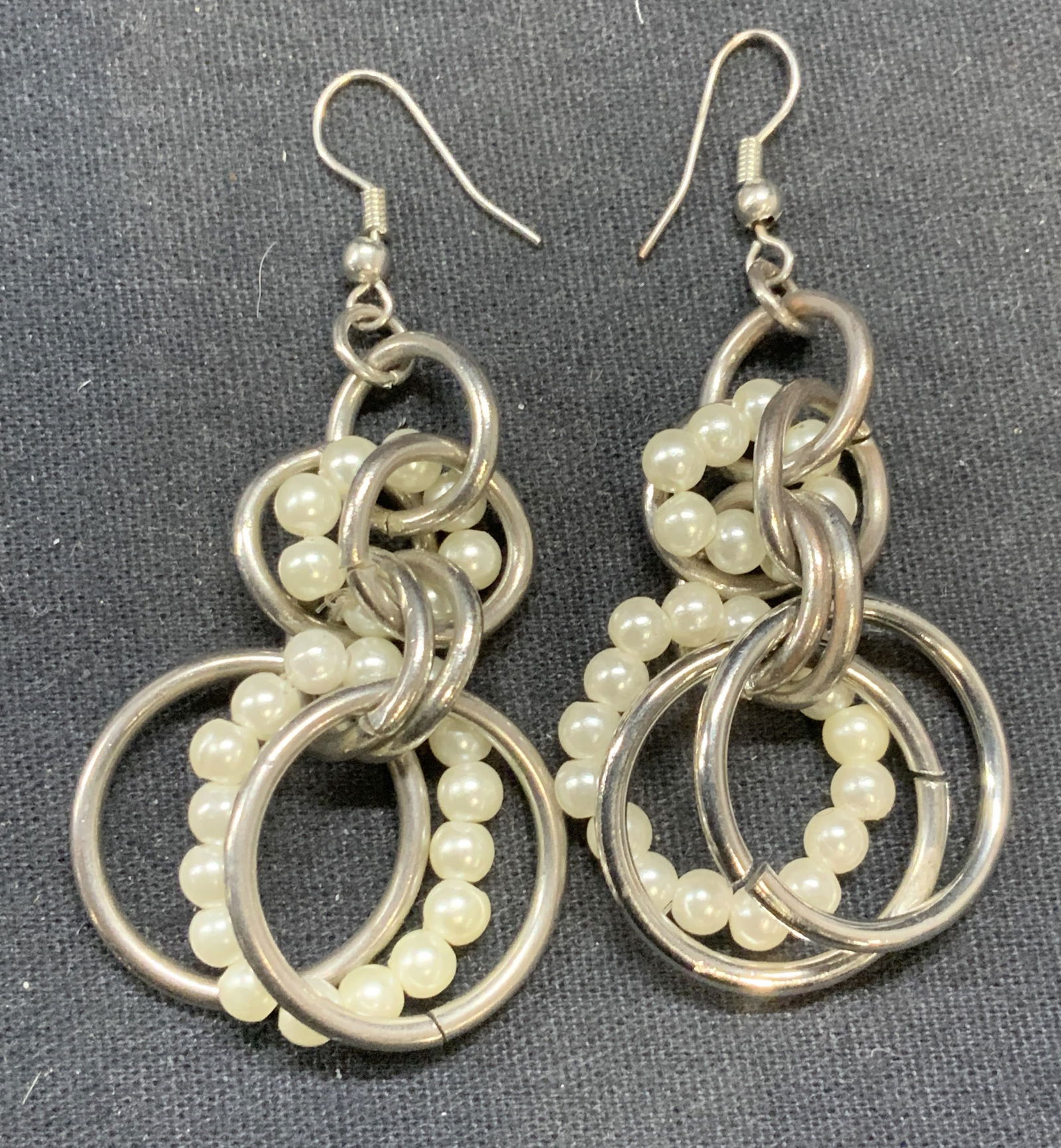 Silver Tone Faux Pearl Beaded Earrings (1 of 7)