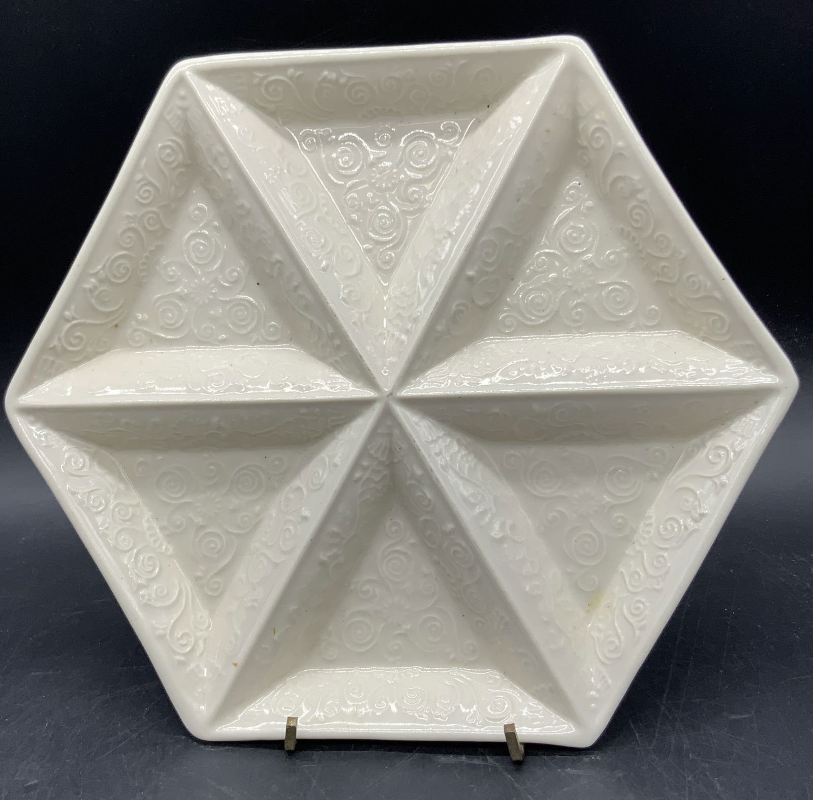 Trademarked Creamware Divided Serving Dish (1 of 9)