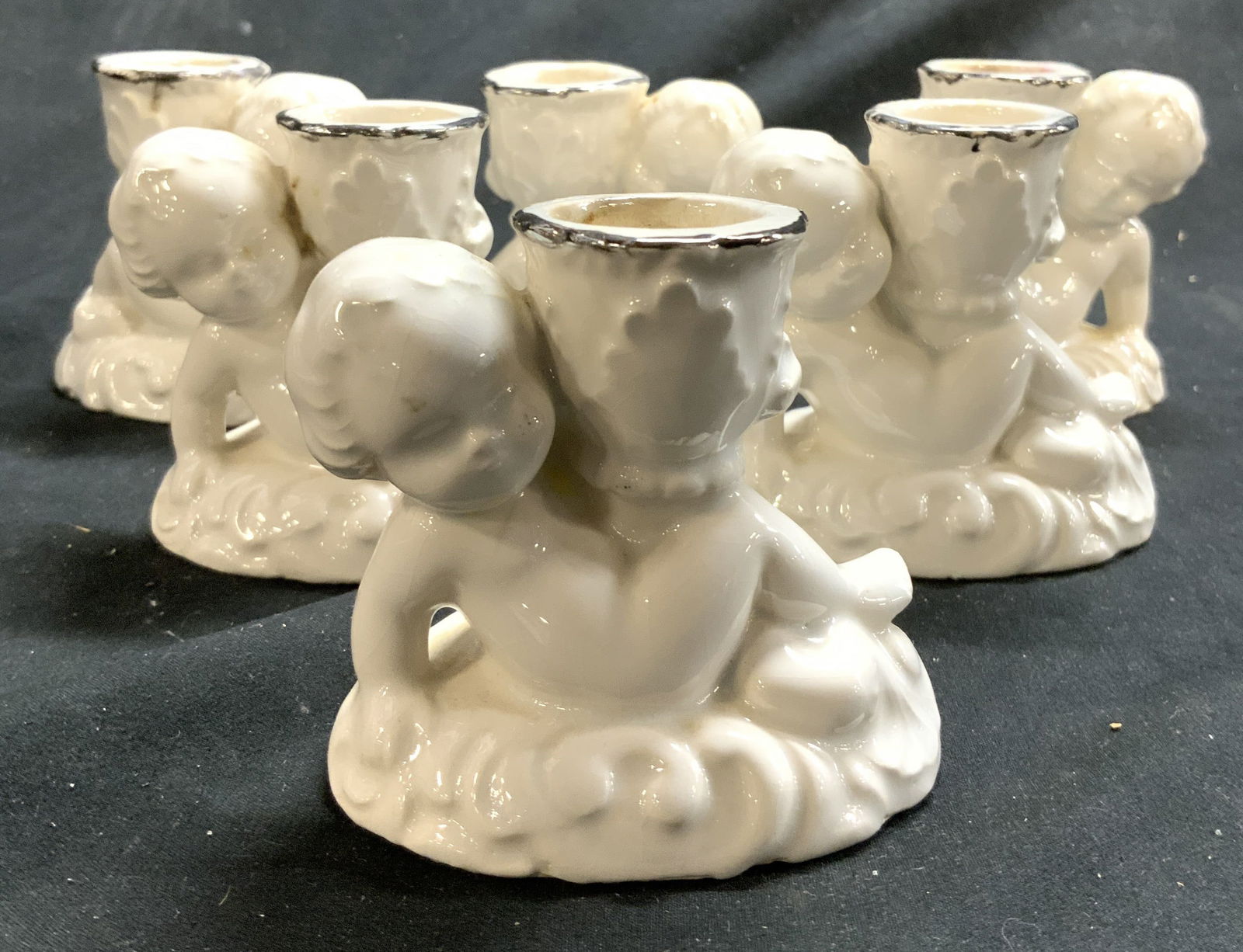 CHODOCK Set 6 Glazed Ceramic Cherub Candlesticks (1 of 7)