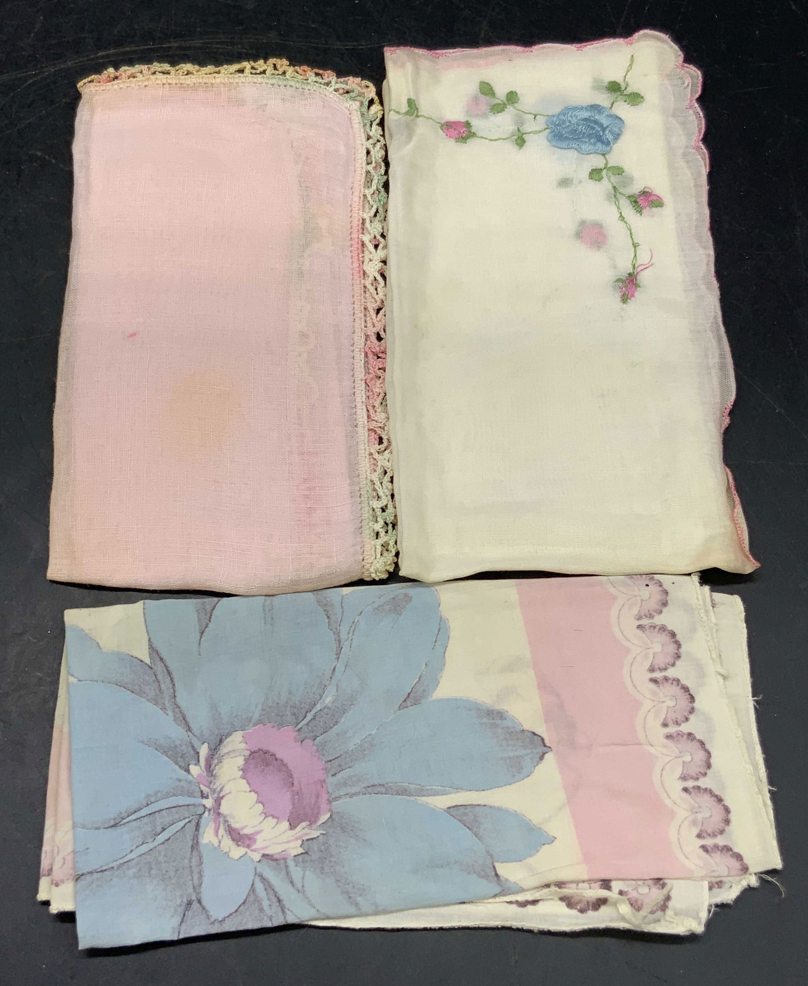 Lot 3 Vintage Blue & Pink Handkerchiefs, Floral + (1 of 9)