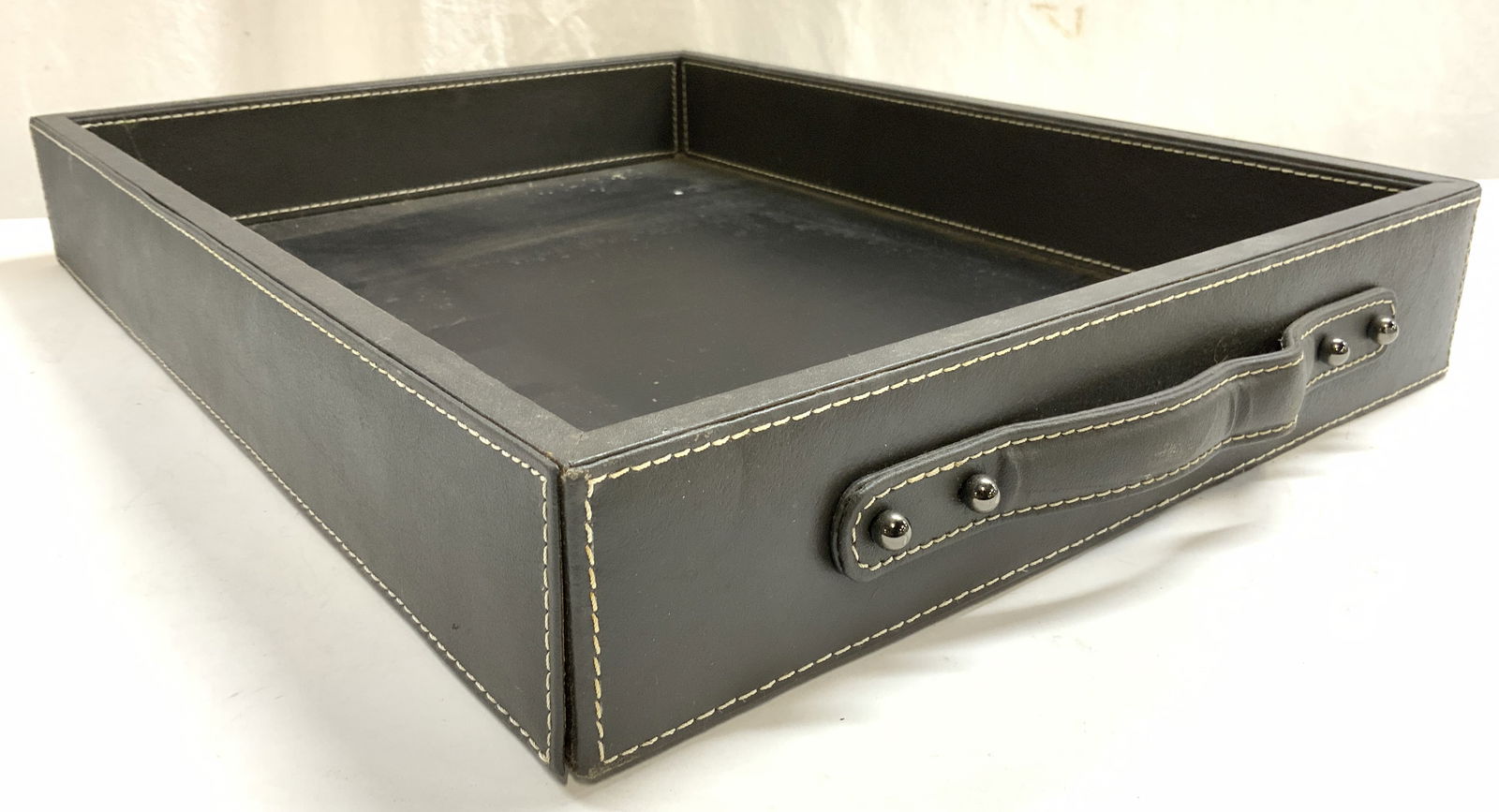 Leather Serving Tray With Handles Dark Choc (1 of 6)