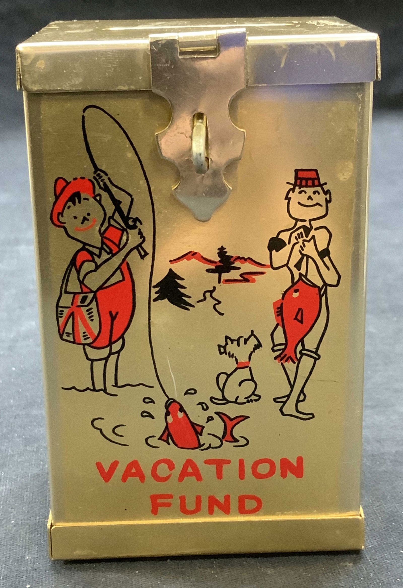 Vintage Gold Tone Vacation Fund Coin Bank Japan (1 of 6)