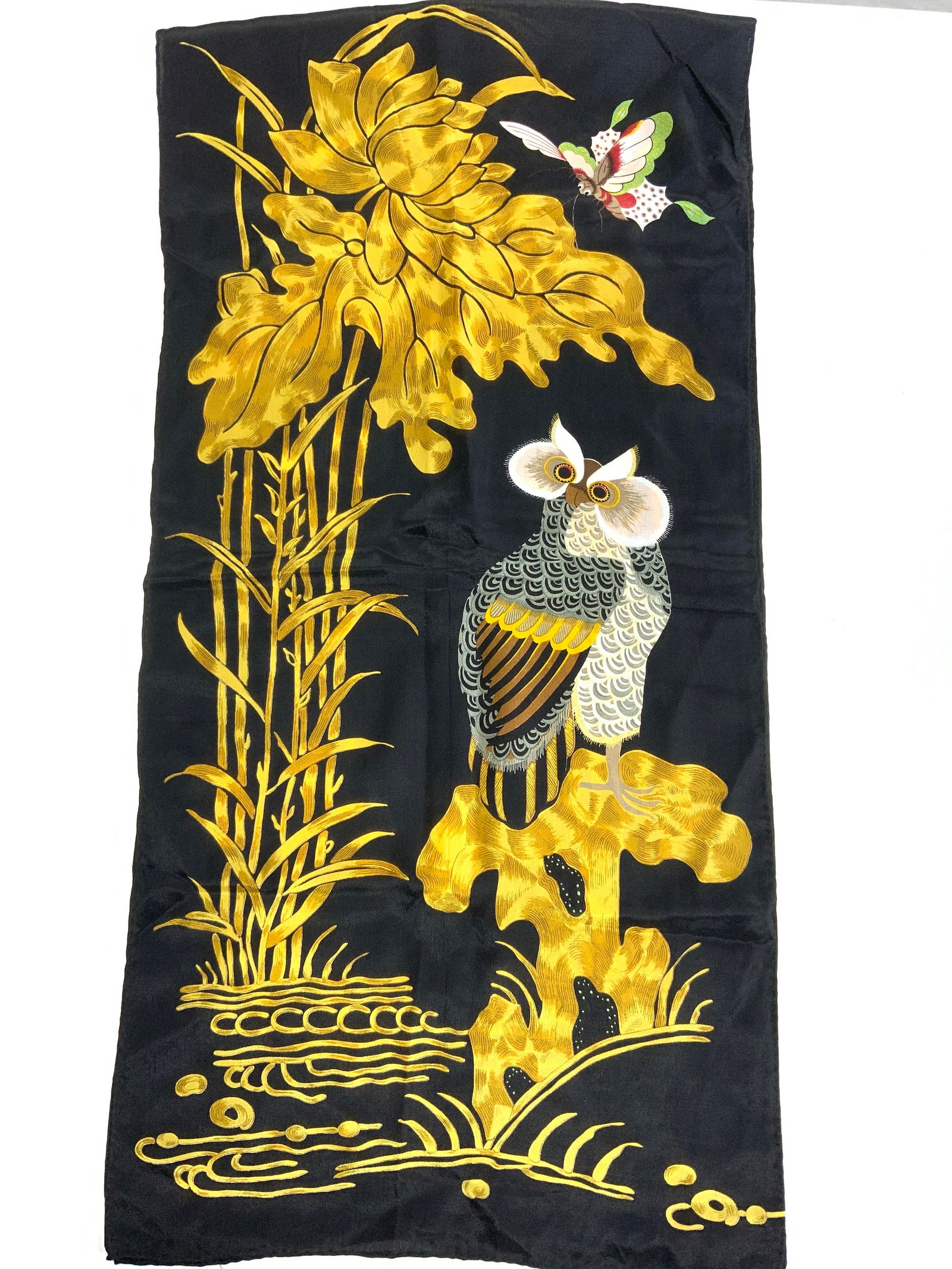 Owl & Butterfly Silk Asian Scarf/ Shawl (1 of 8)