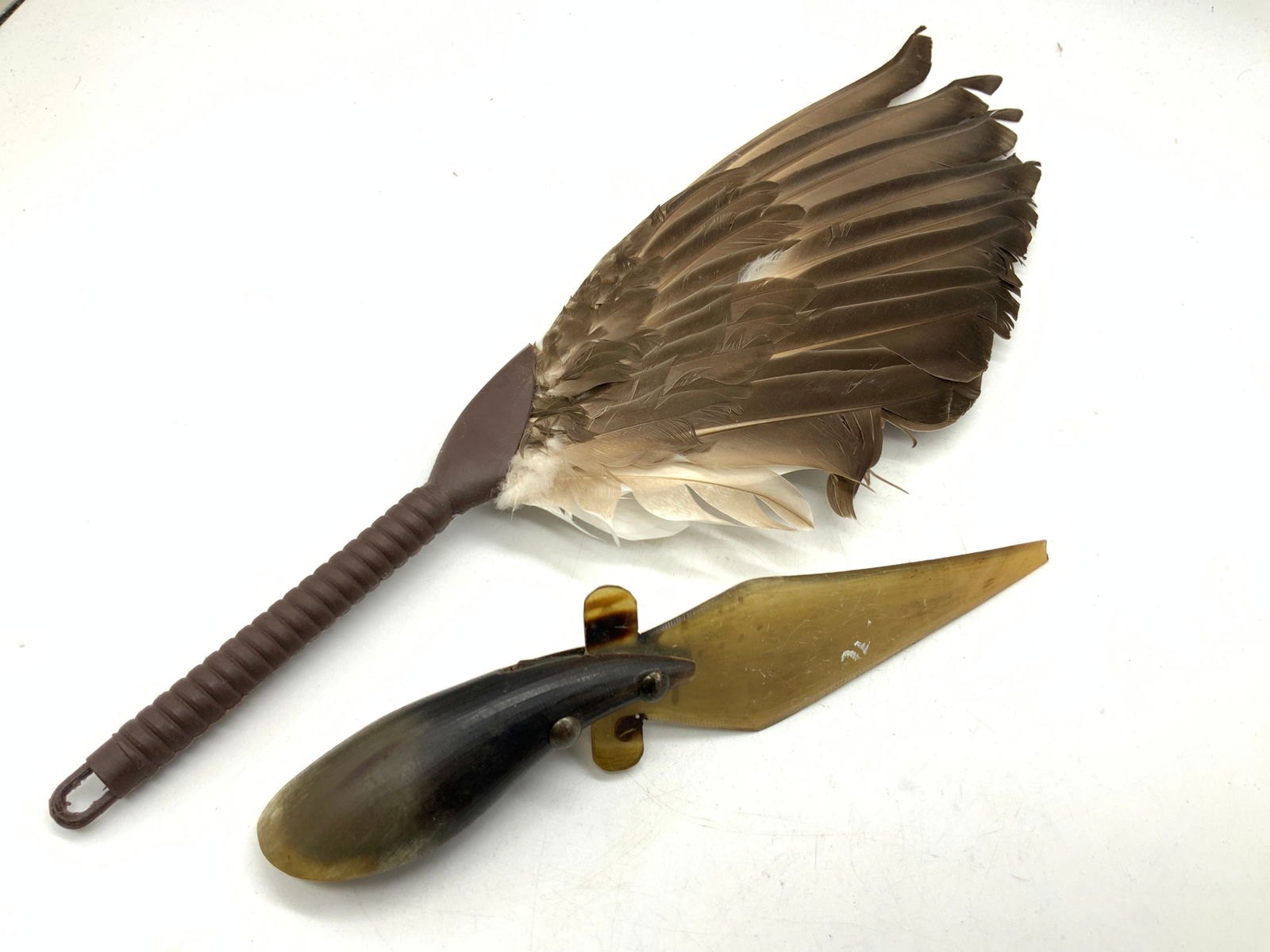 Lot 2 Horn Knife & Feather Fan (1 of 10)