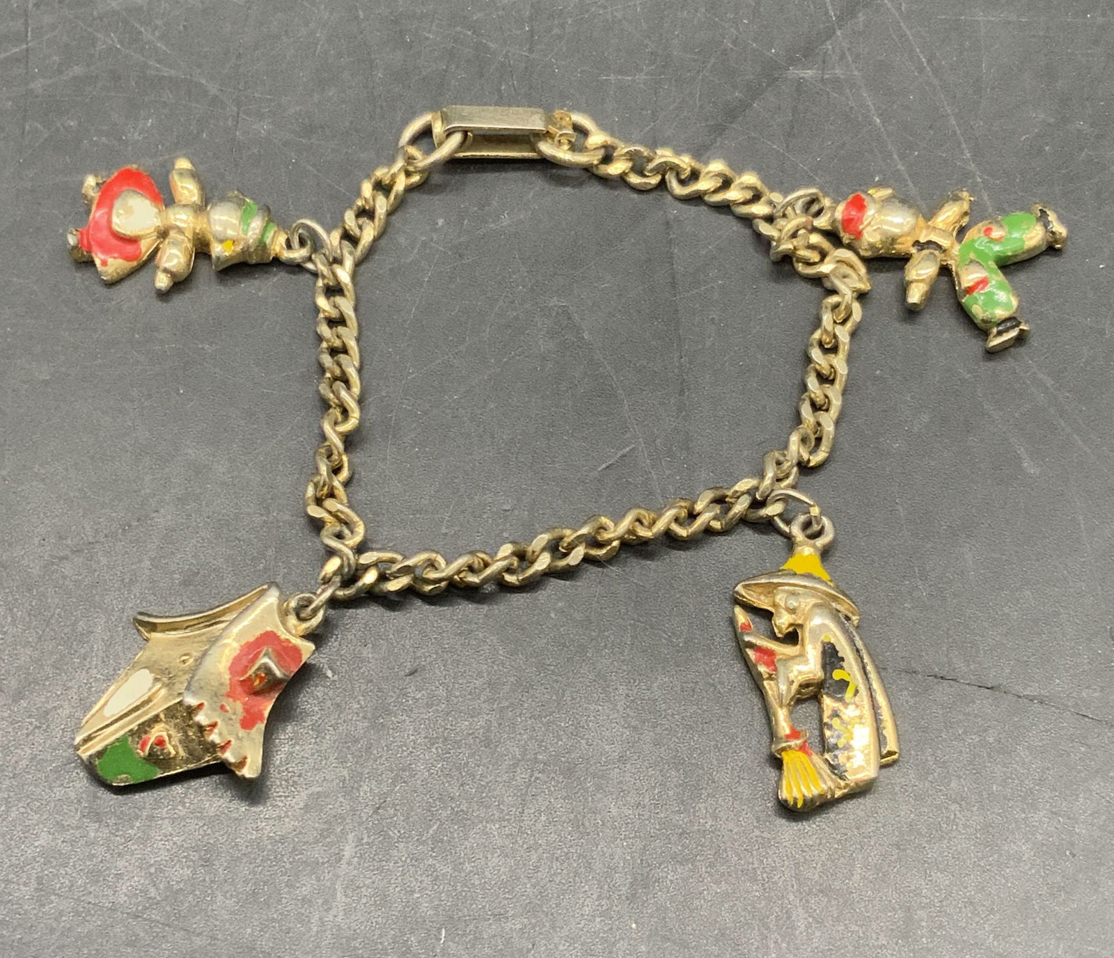 Vintage Charm Bracelet W/ Four Enameled Charms (1 of 10)